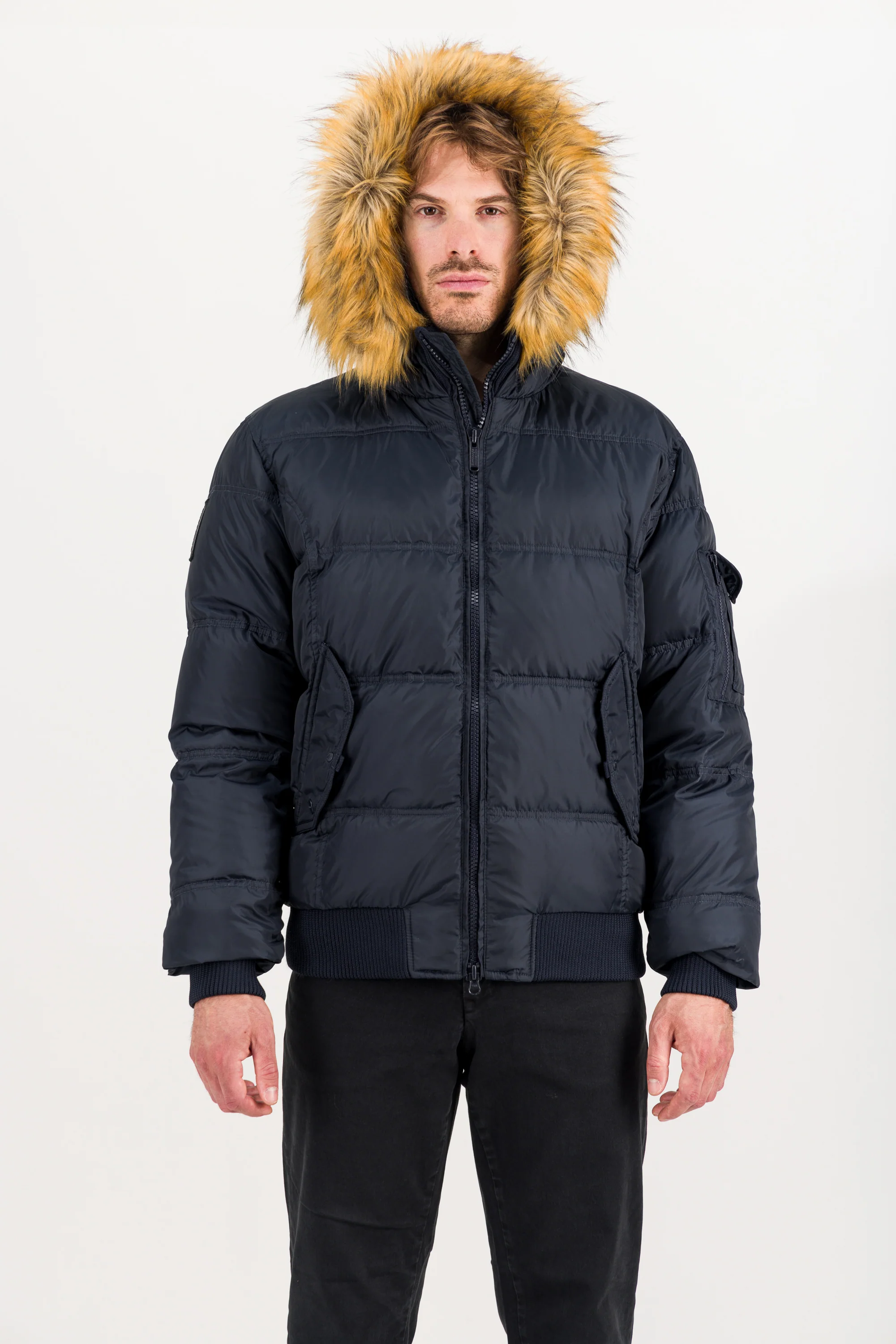 Bomber da Uomo Imbottito in Piuma con Bordo in Pelliccia - Image 13