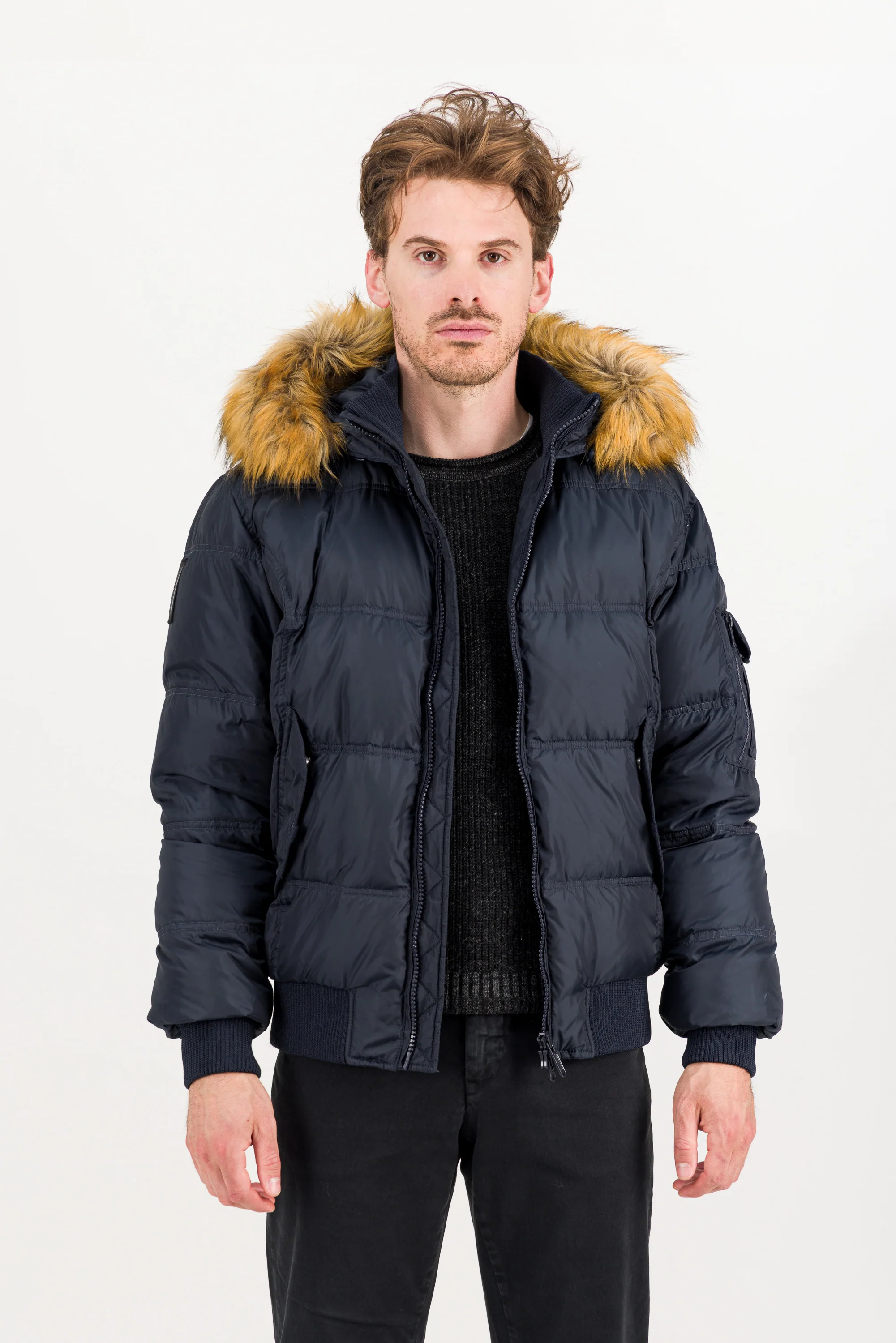 Bomber da Uomo Imbottito in Piuma con Bordo in Pelliccia - Image 14