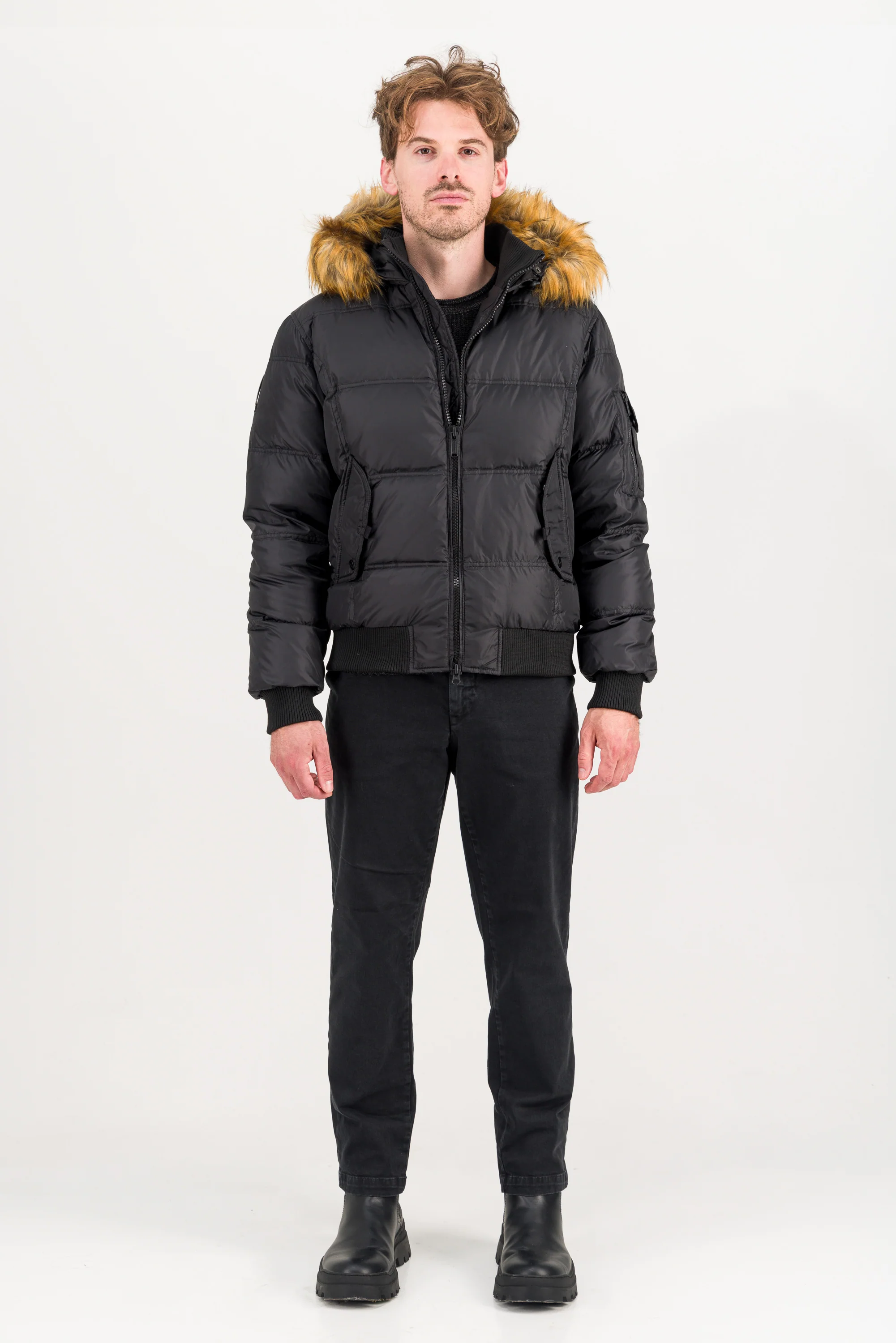 Bomber da Uomo Imbottito in Piuma con Bordo in Pelliccia - Image 5