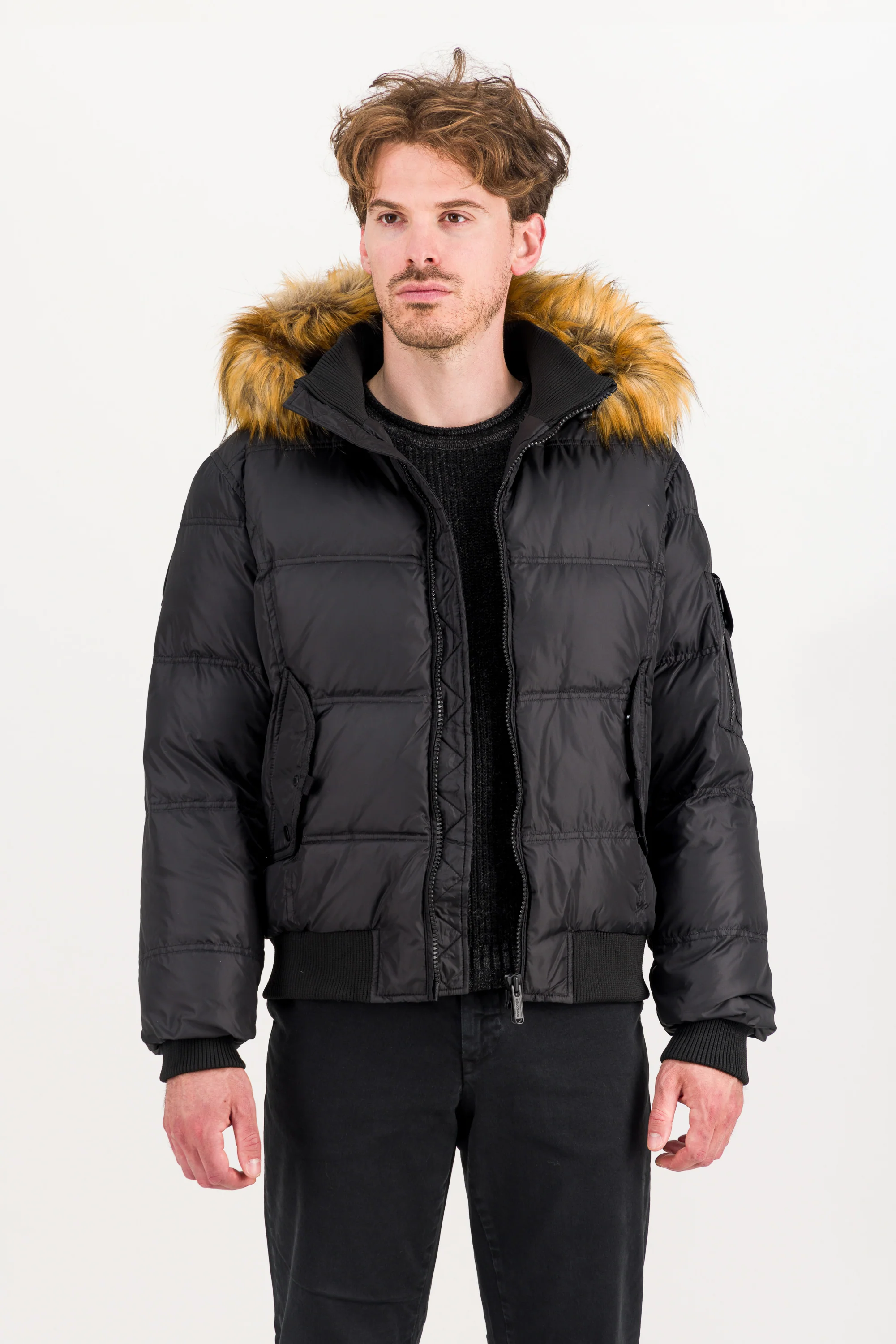 Bomber da Uomo Imbottito in Piuma con Bordo in Pelliccia - Image 6