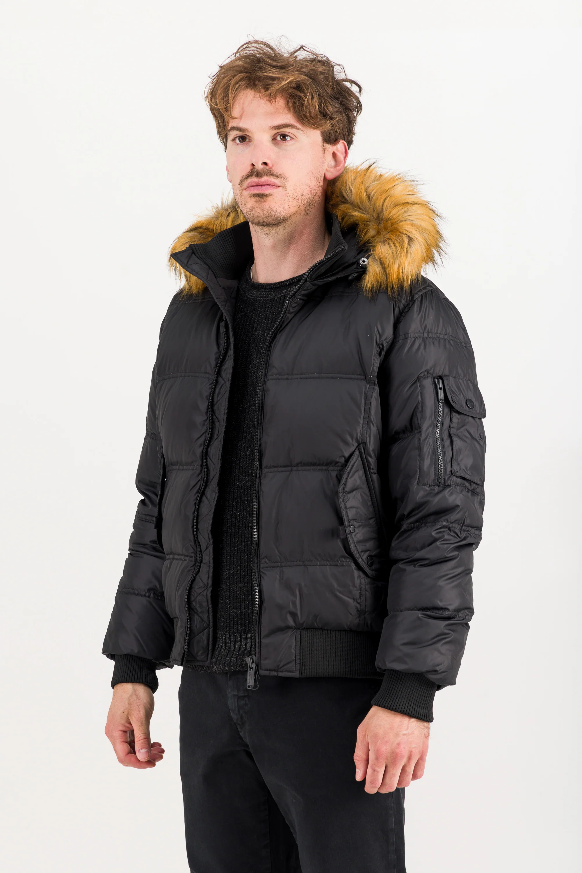 Bomber da Uomo Imbottito in Piuma con Bordo in Pelliccia - Image 7