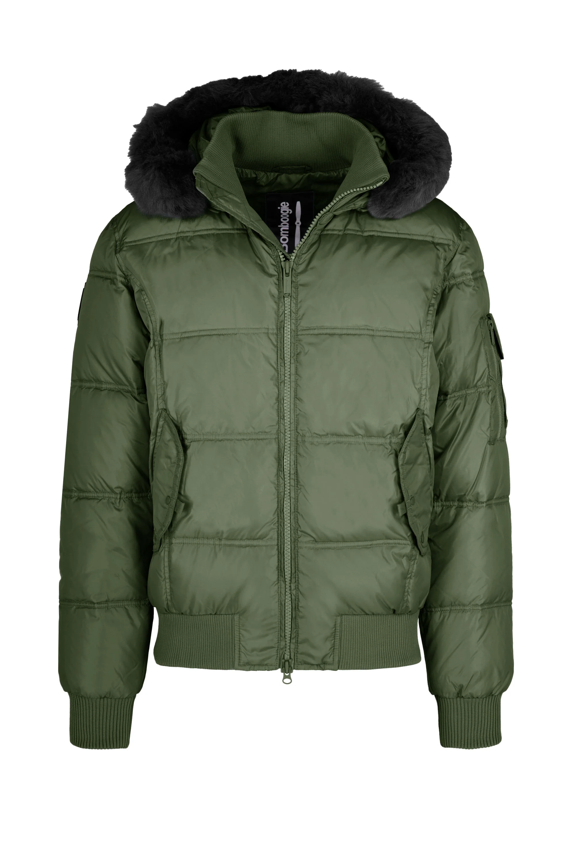 Bomber Imbottito in Piuma con Bordo Cappuccio in Vera Pelliccia Nera - Image 17