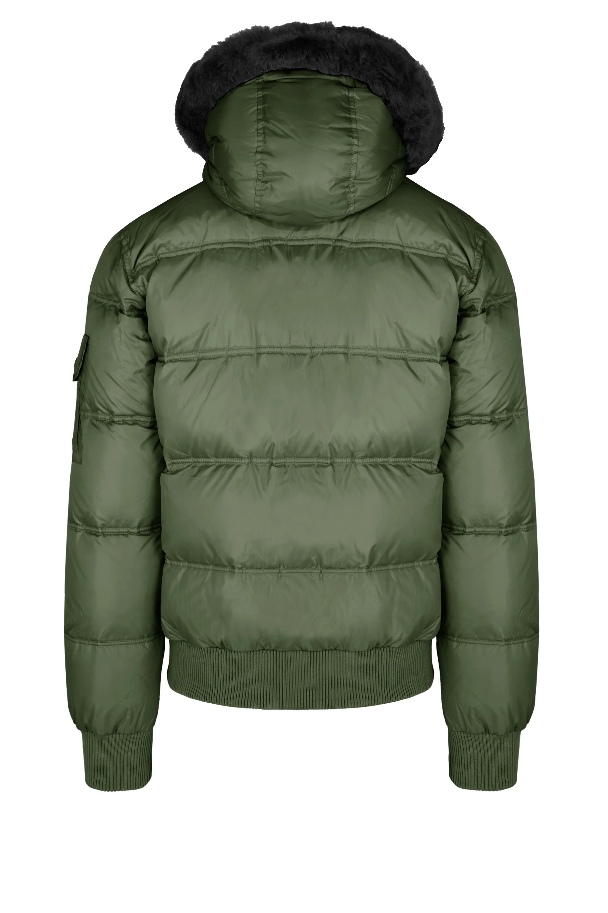 Bomber Imbottito in Piuma con Bordo Cappuccio in Vera Pelliccia Nera - Image 19