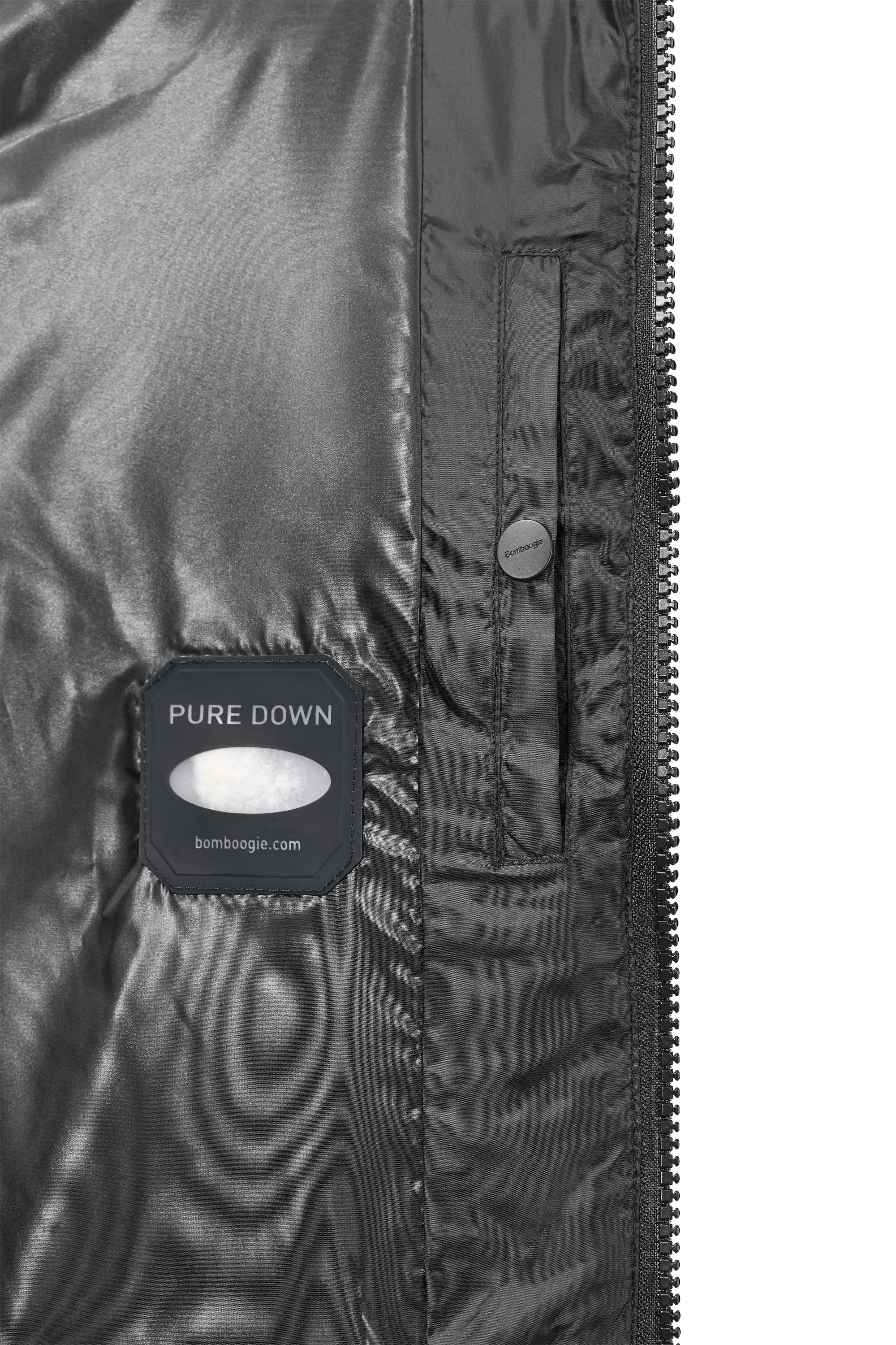 Bomber Imbottito in Piuma con Bordo Cappuccio in Vera Pelliccia Nera - Image 4