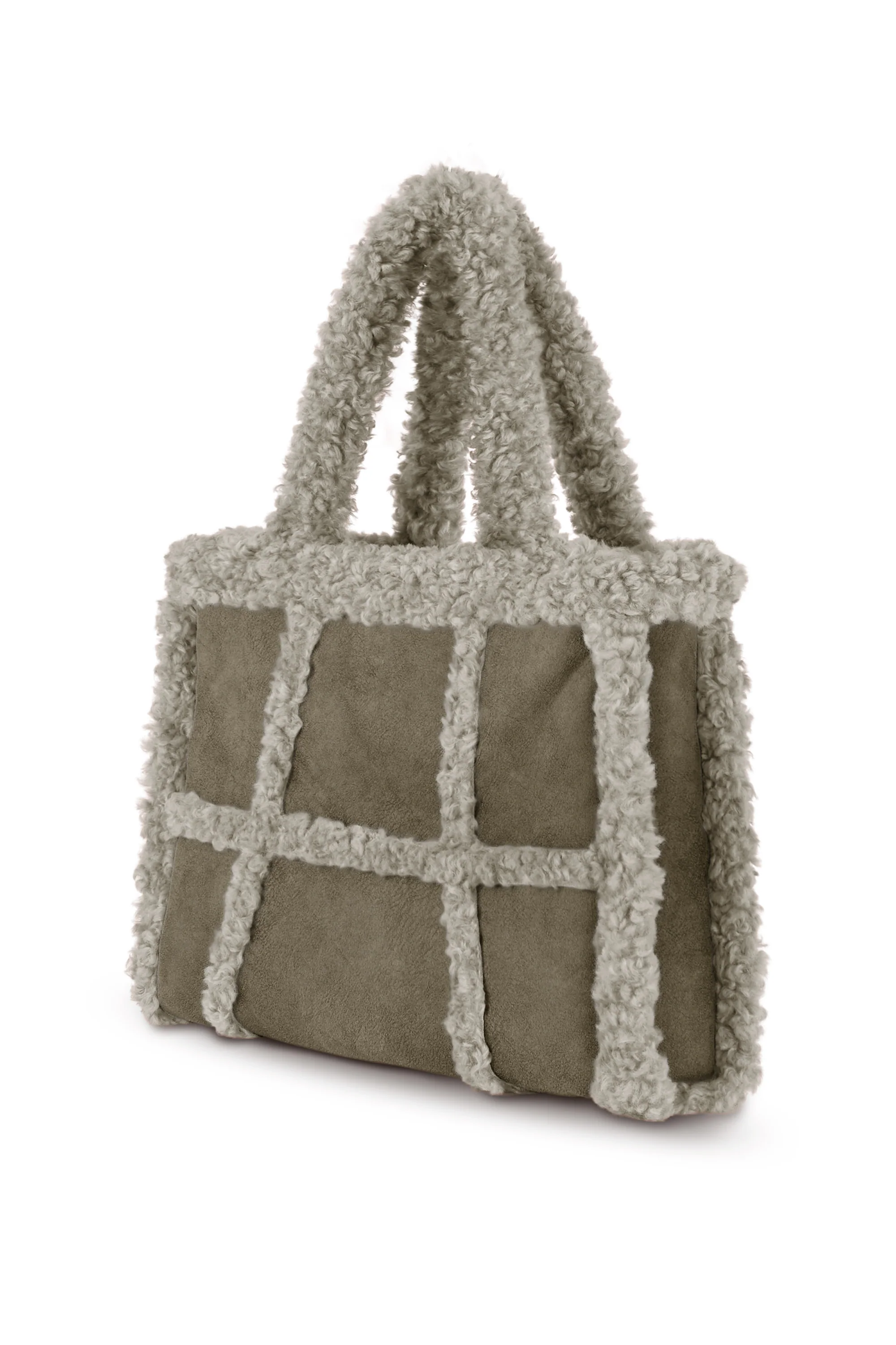 Borsa tote in tessuto scamosciato effetto shearling - Image 10