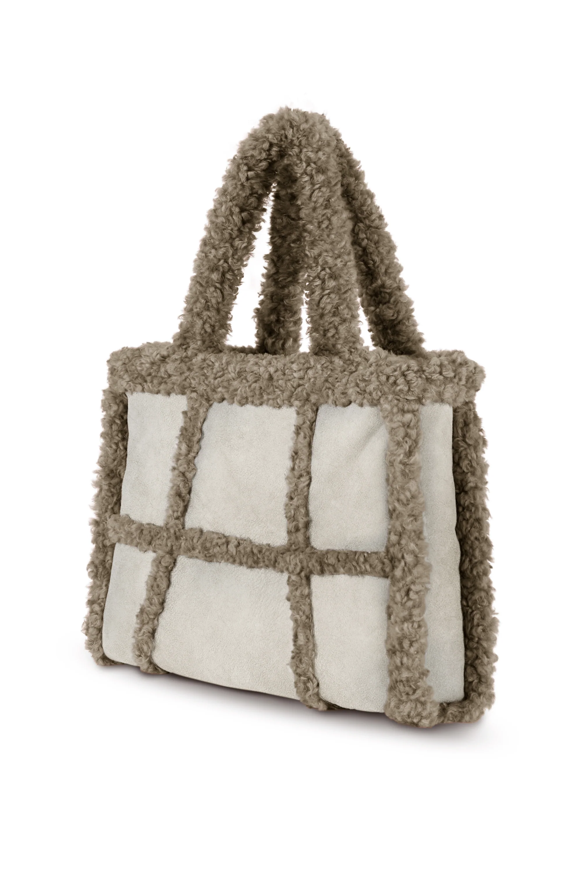 Borsa tote in tessuto scamosciato effetto shearling - Image 4