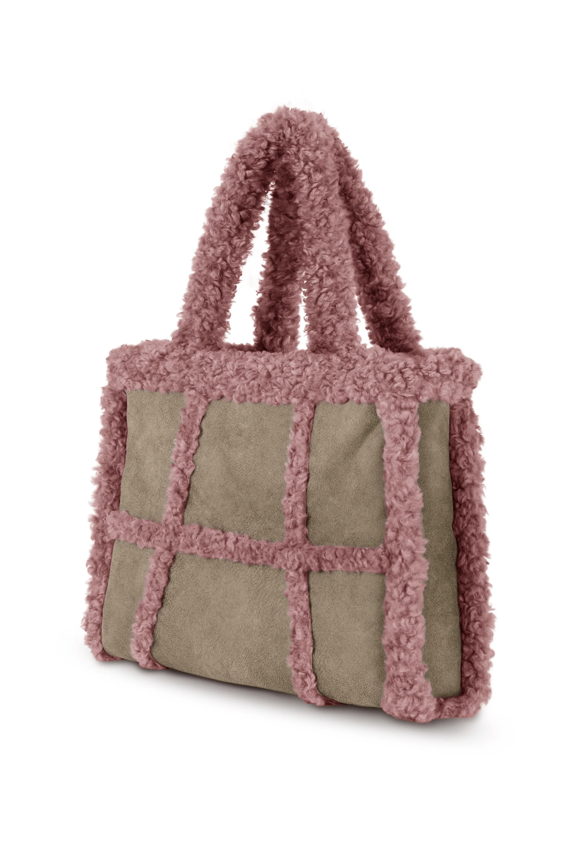 Borsa tote in tessuto scamosciato effetto shearling - Image 8