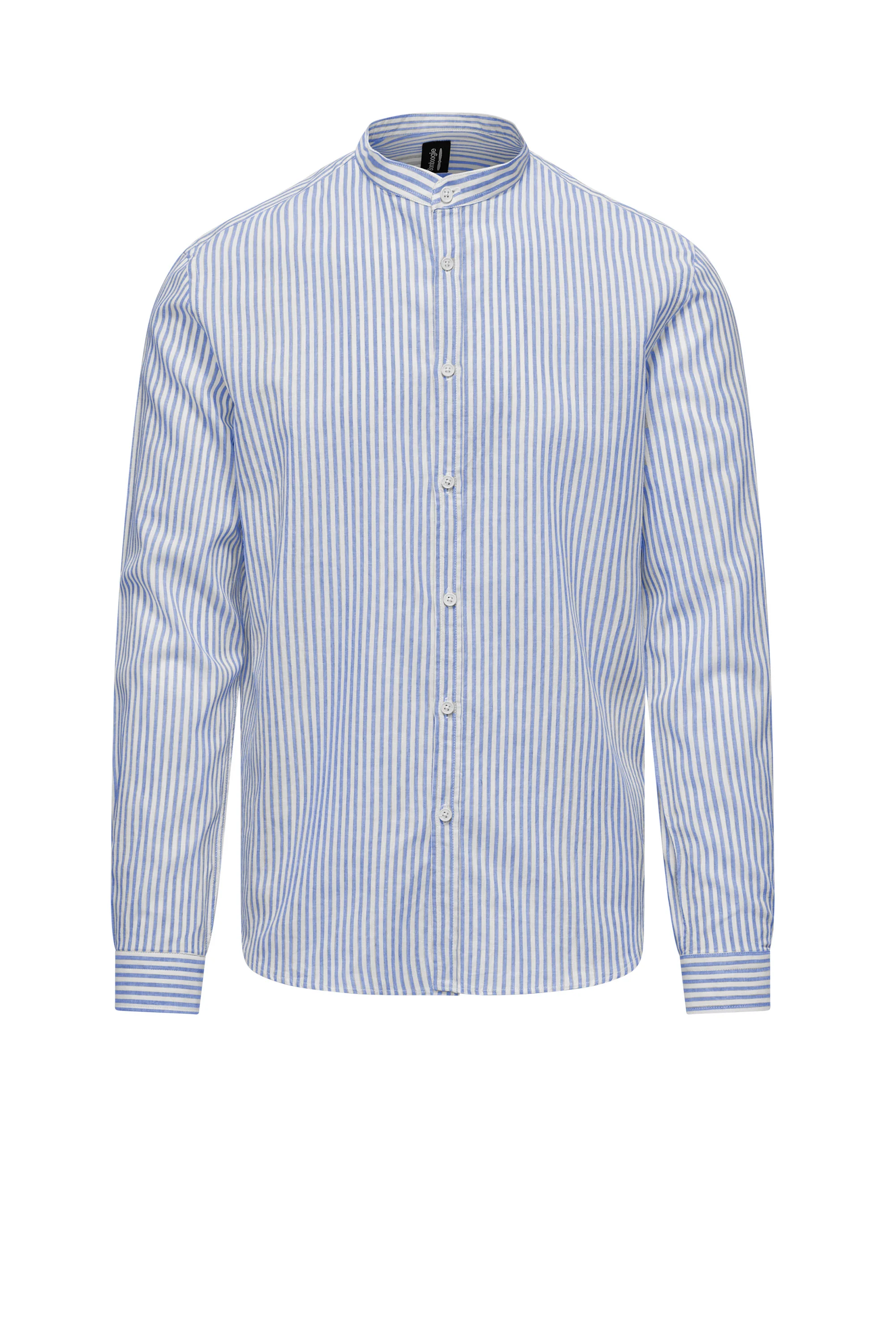 Camicia in Lino/Cotone a Righe con Collo alla Coreana - Image 11