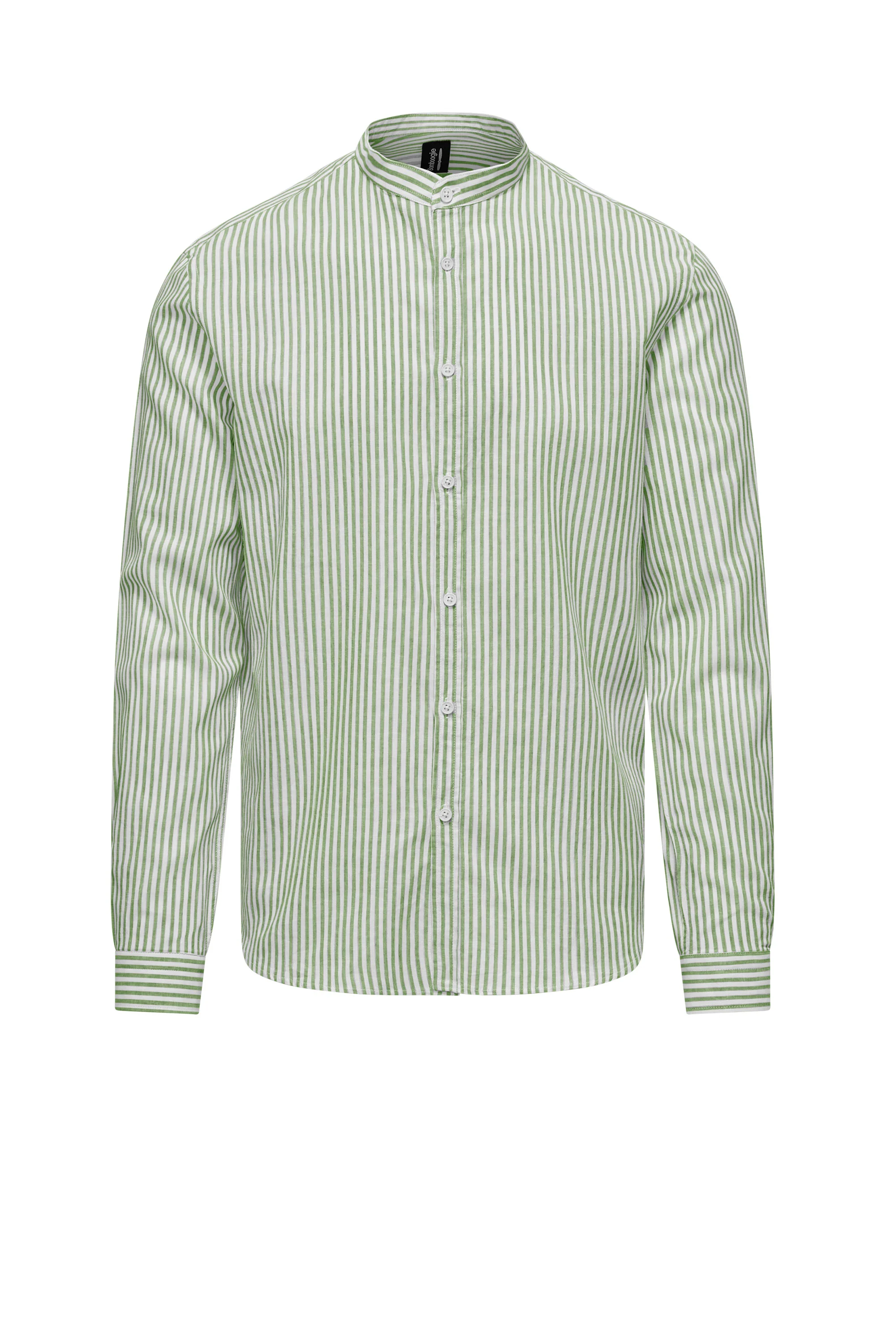Camicia in Lino/Cotone a Righe con Collo alla Coreana - Image 13