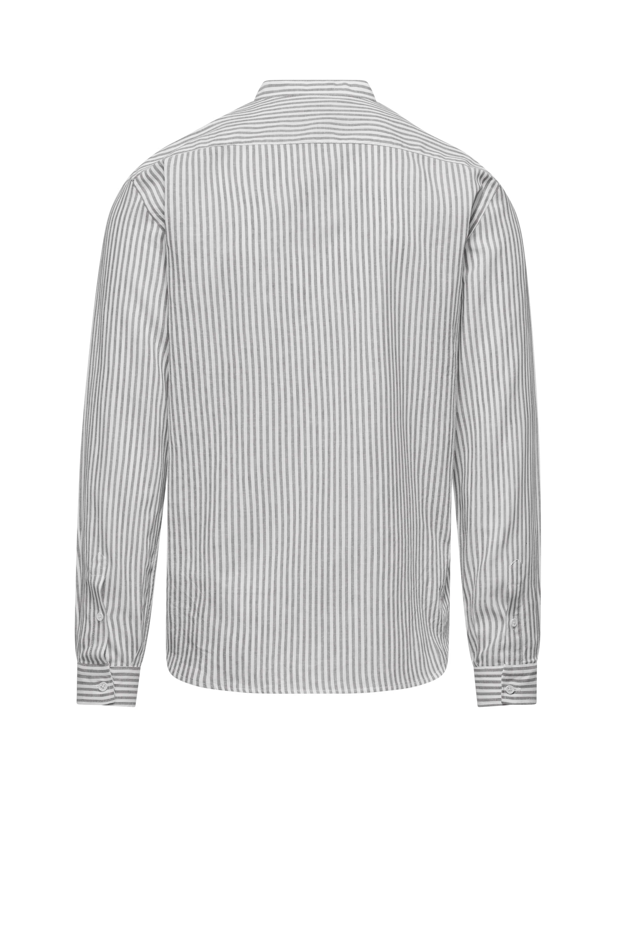 Camicia in Lino/Cotone a Righe con Collo alla Coreana - Image 16