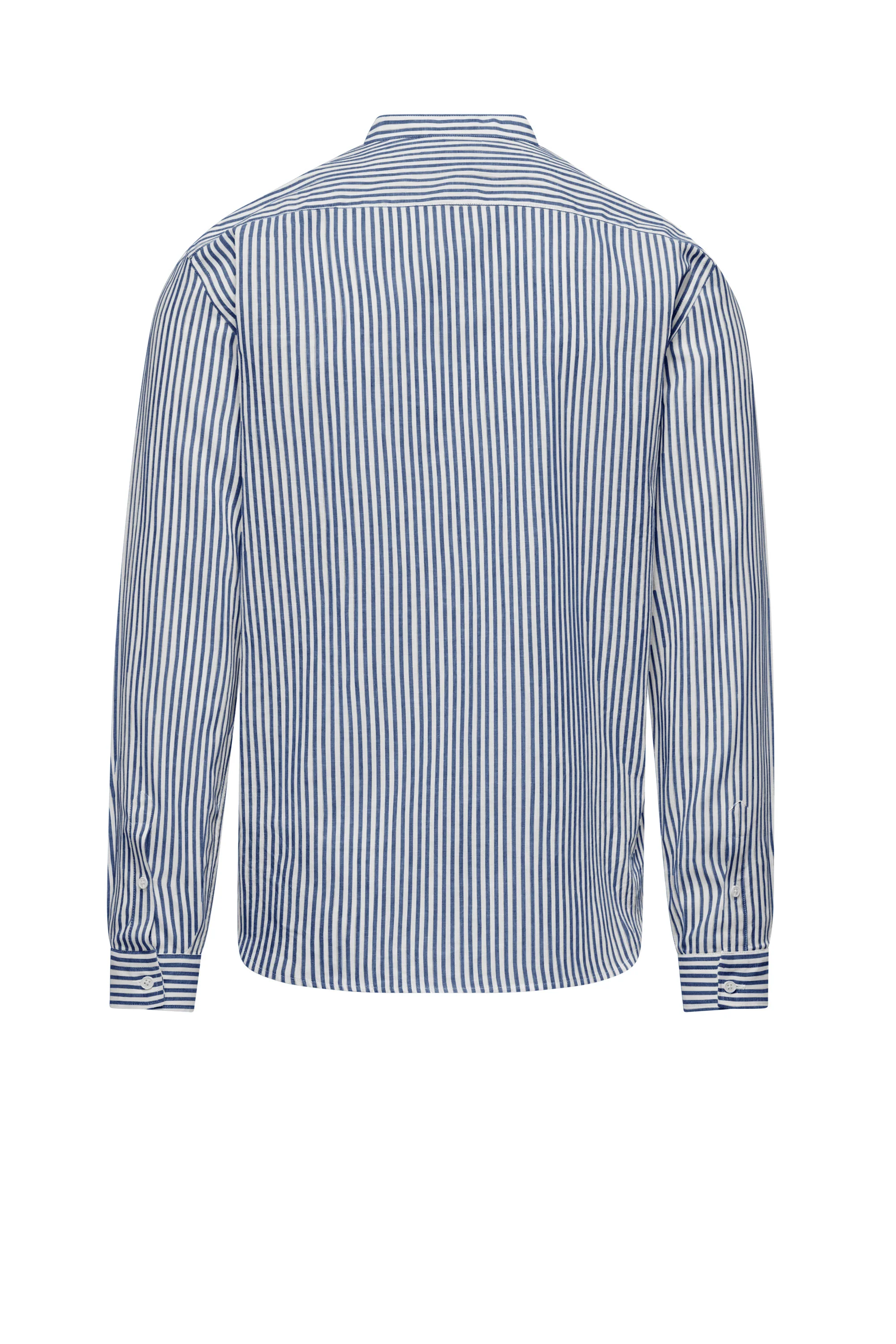 Camicia in Lino/Cotone a Righe con Collo alla Coreana - Image 4