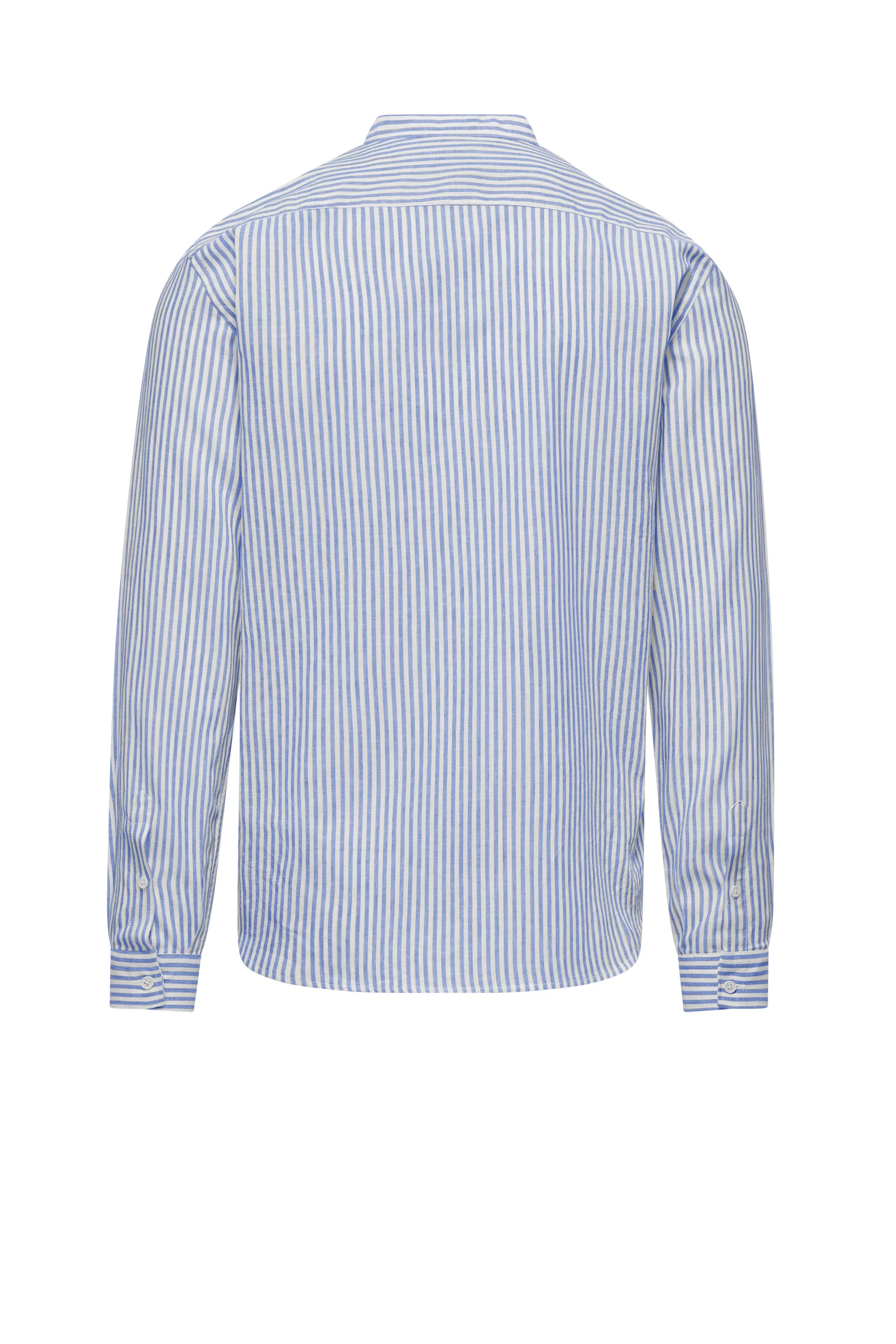Camicia in Lino/Cotone a Righe con Collo alla Coreana - Image 6