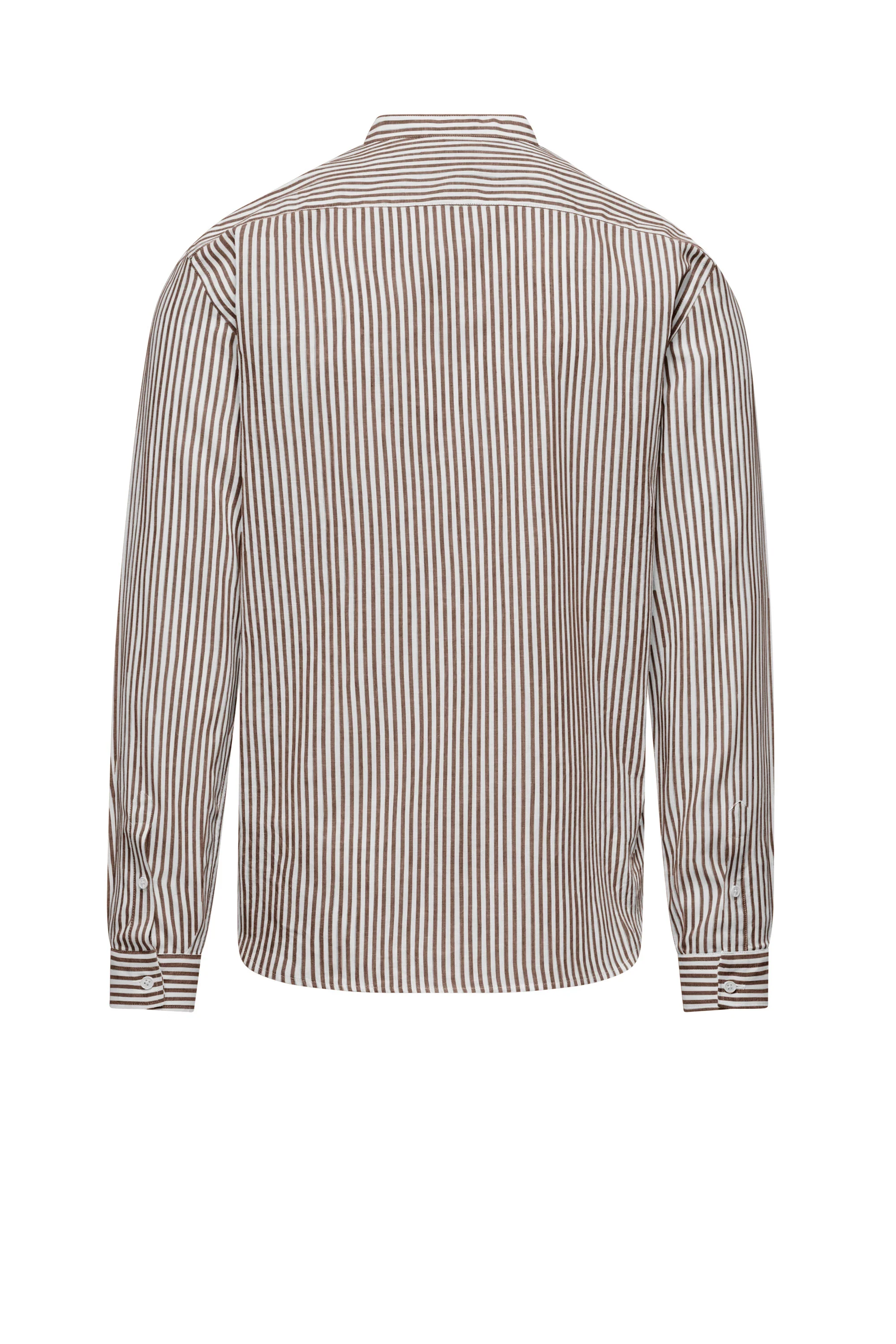 Camicia in Lino/Cotone a Righe con Collo alla Coreana - Image 8