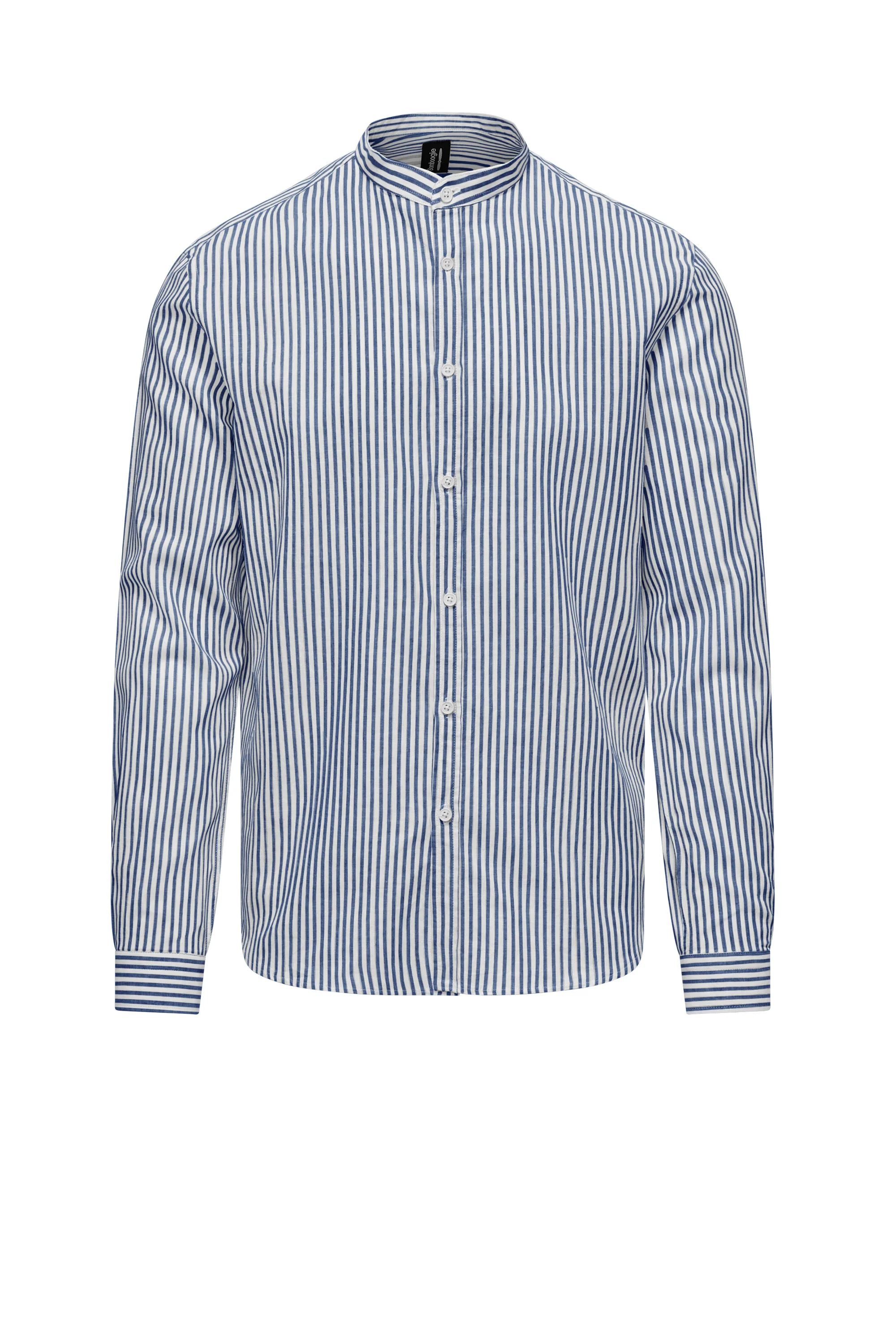 Camicia in Lino/Cotone a Righe con Collo alla Coreana - Image 9
