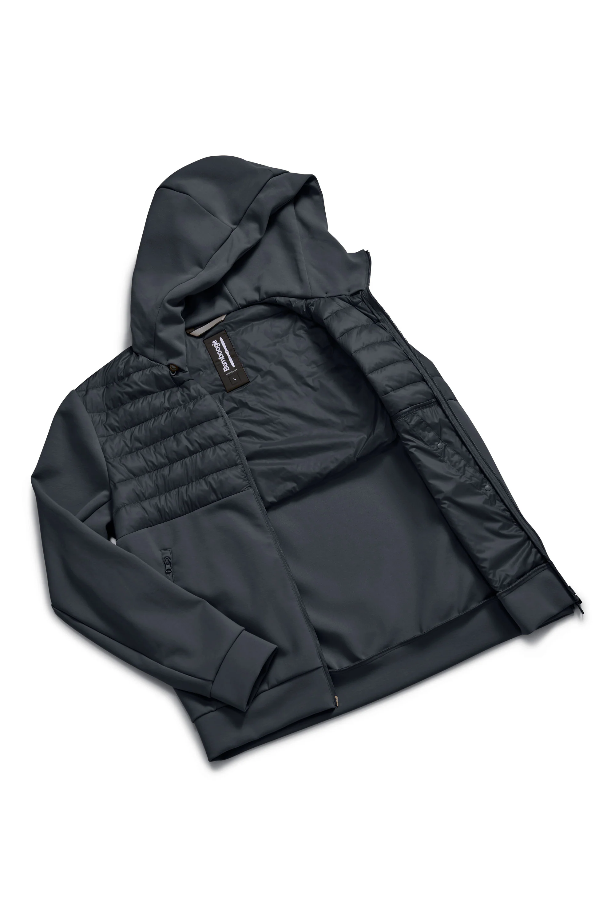 Giacca con cappuccio bimaterica in nylon e maglia - Image 10