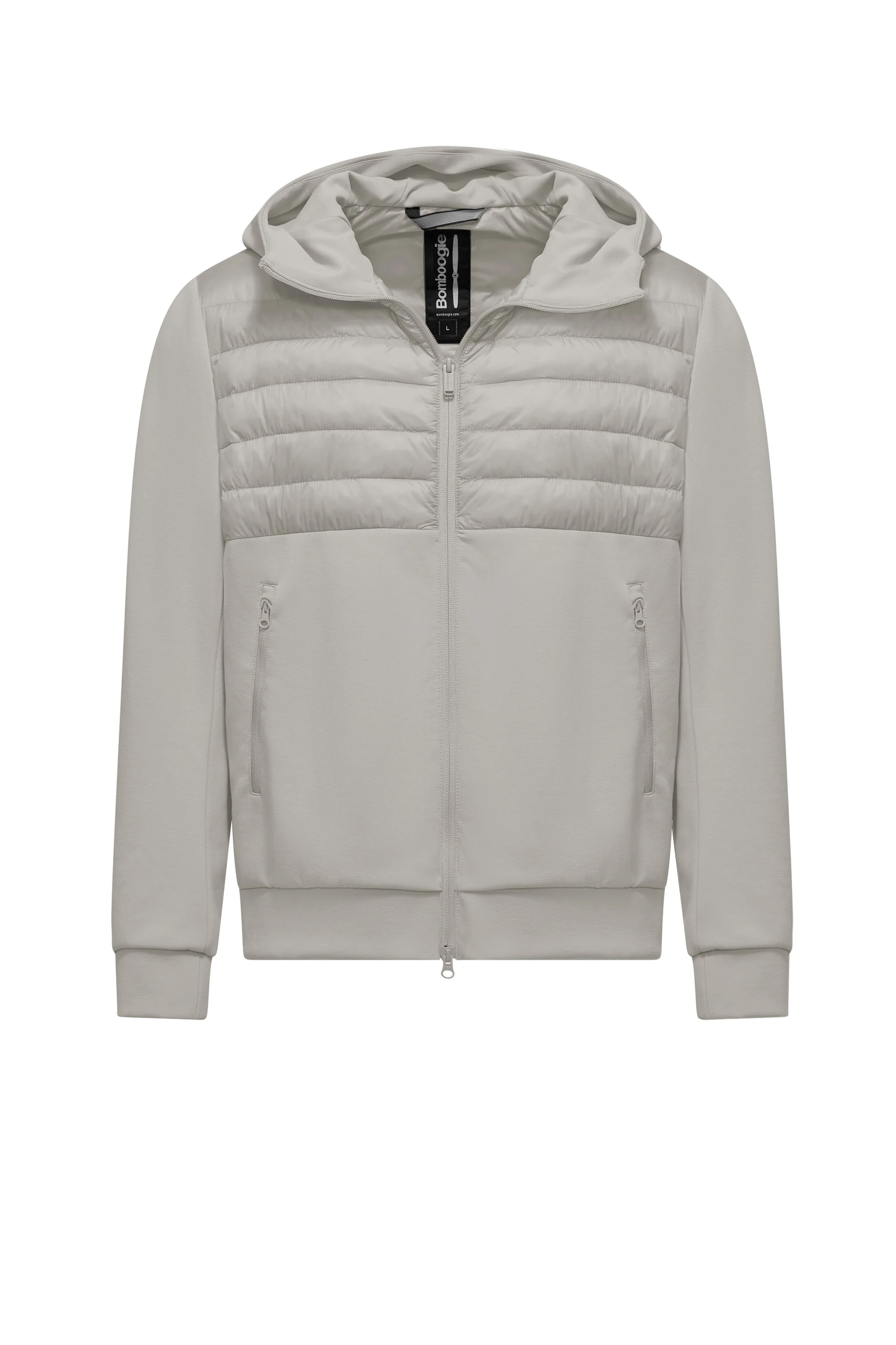 Giacca con cappuccio bimaterica in nylon e maglia - Image 19