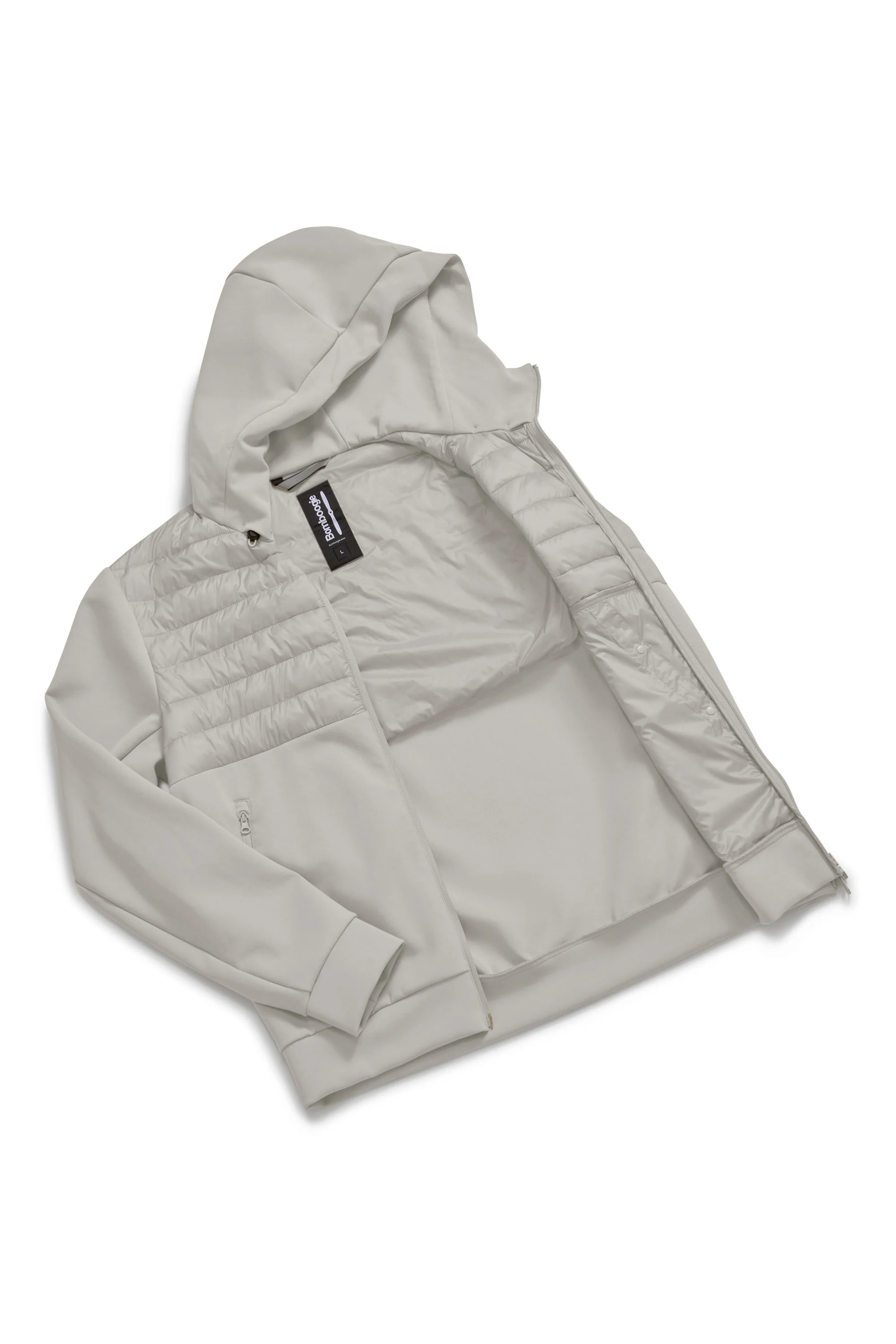 Giacca con cappuccio bimaterica in nylon e maglia - Image 22