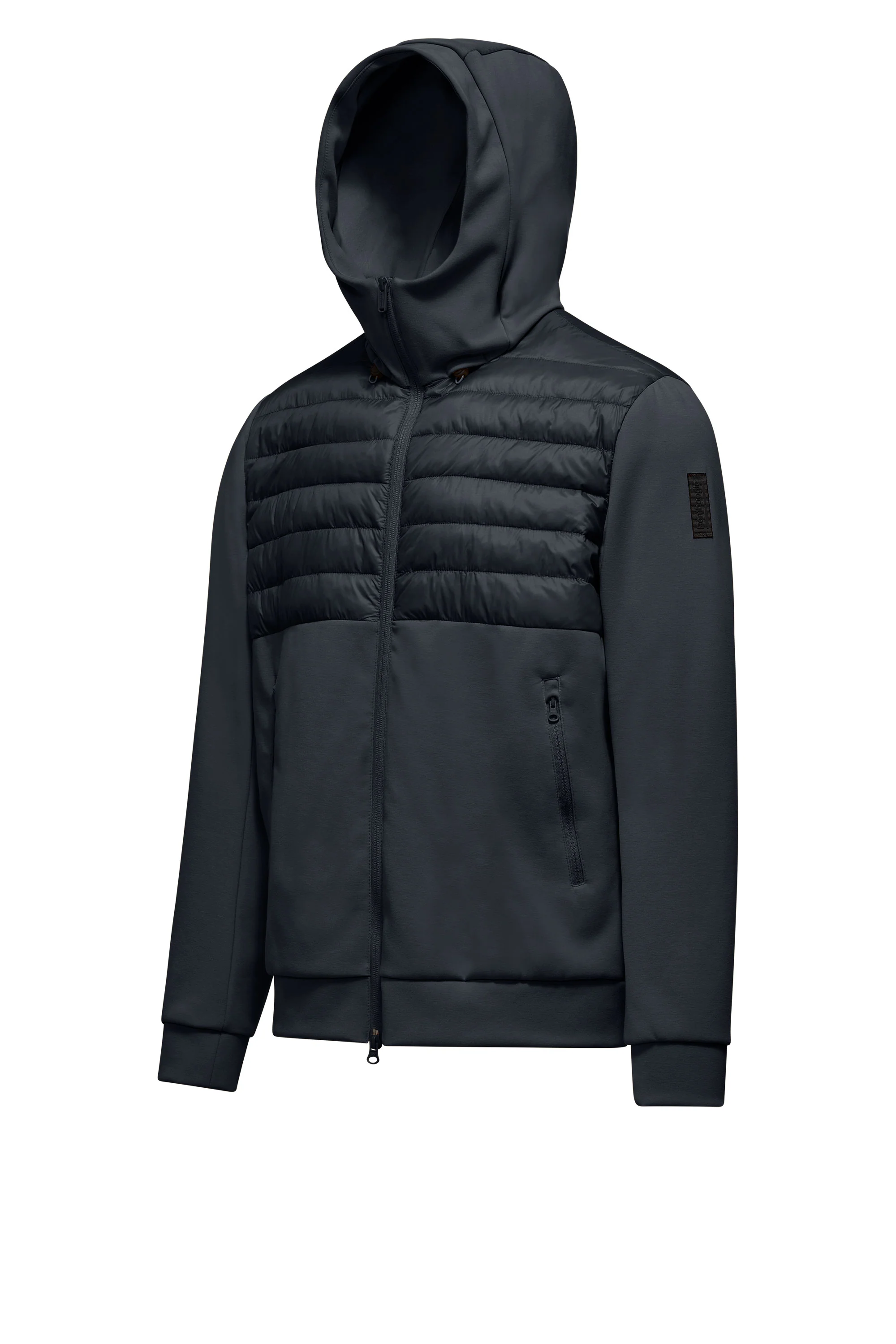 Giacca con cappuccio bimaterica in nylon e maglia - Image 8