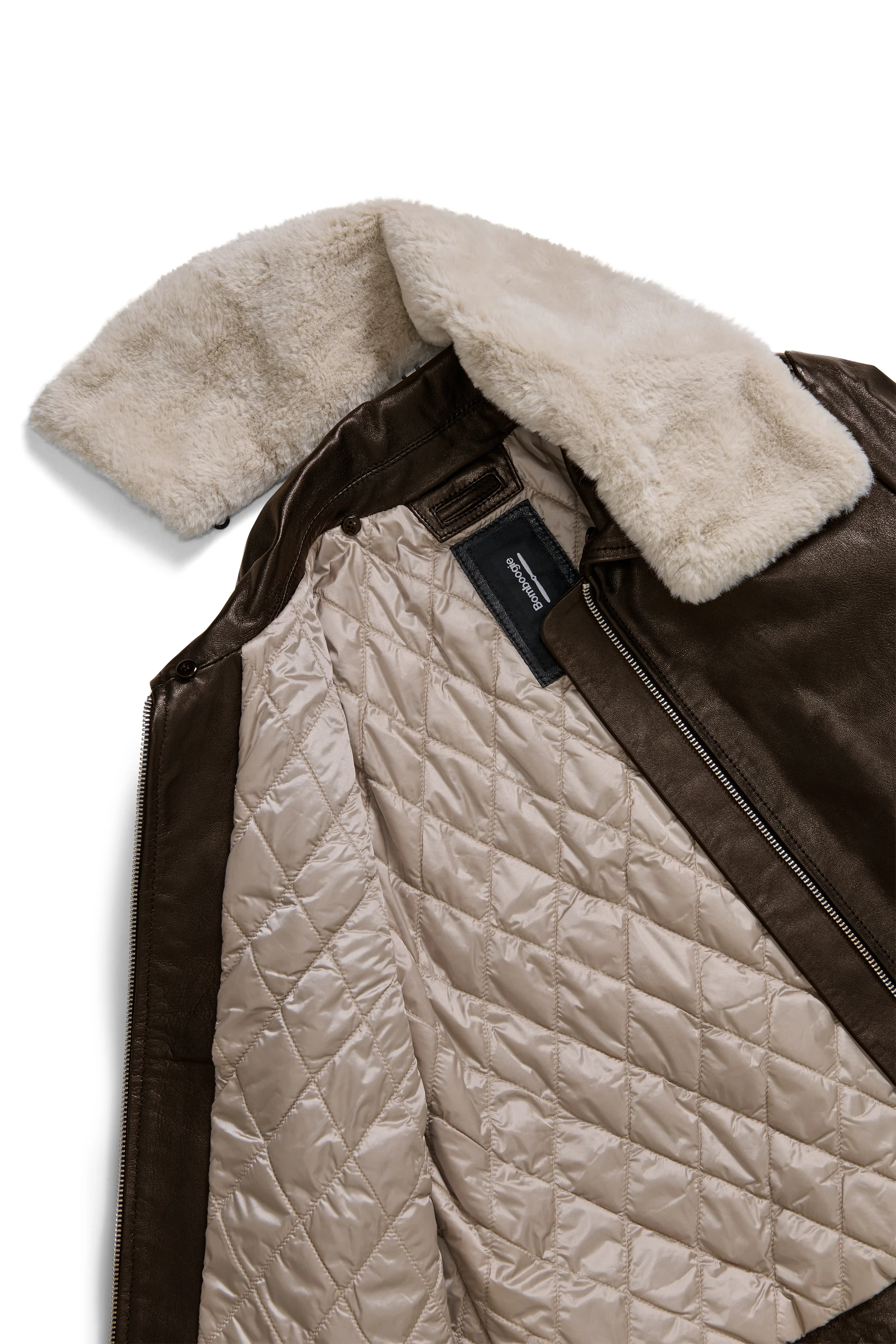 Giacca corta da donna in vera pelle con colletto staccabile in pelliccetta - Image 4