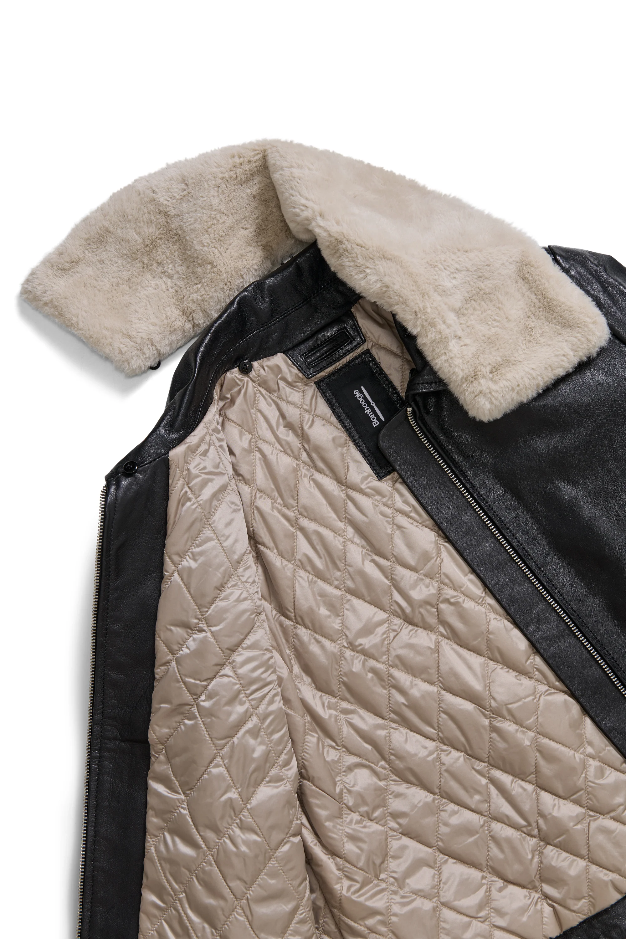 Giacca corta da donna in vera pelle con colletto staccabile in pelliccetta - Image 9