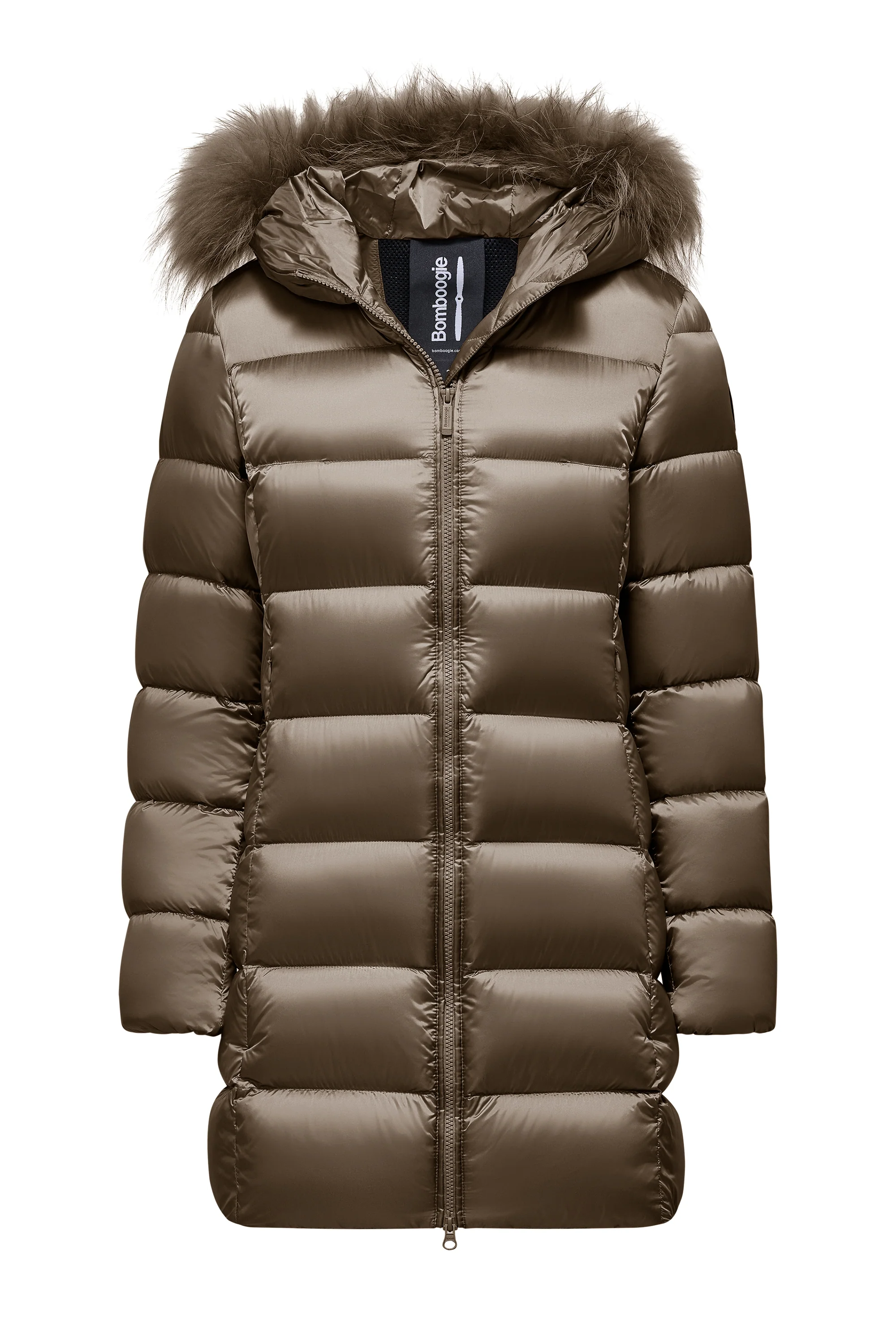 Piumino lungo da donna slim imbottito downproof windproof con cappuccio e pelliccia staccabile - Image 13
