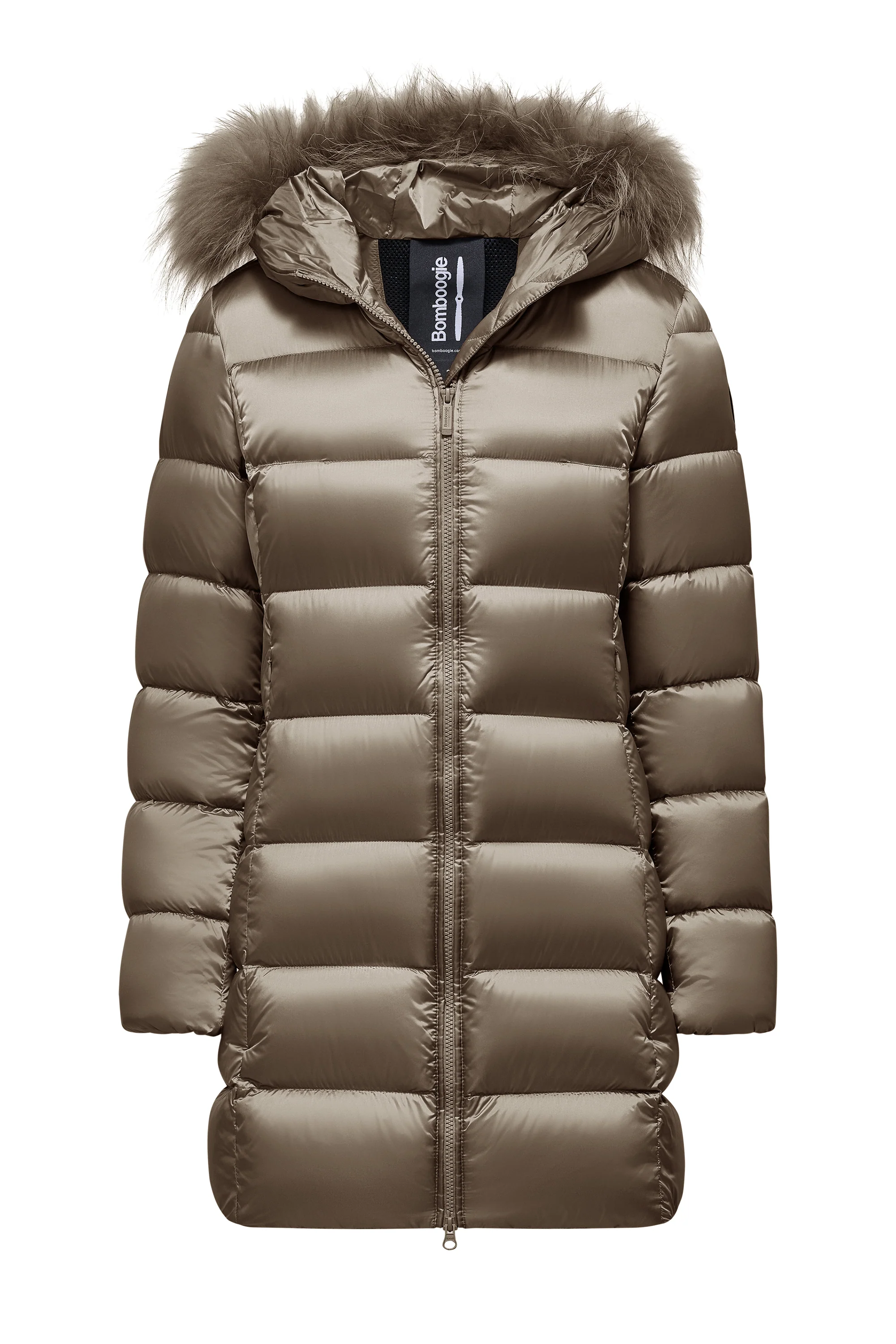 Piumino lungo da donna slim imbottito downproof windproof con cappuccio e pelliccia staccabile - Image 19