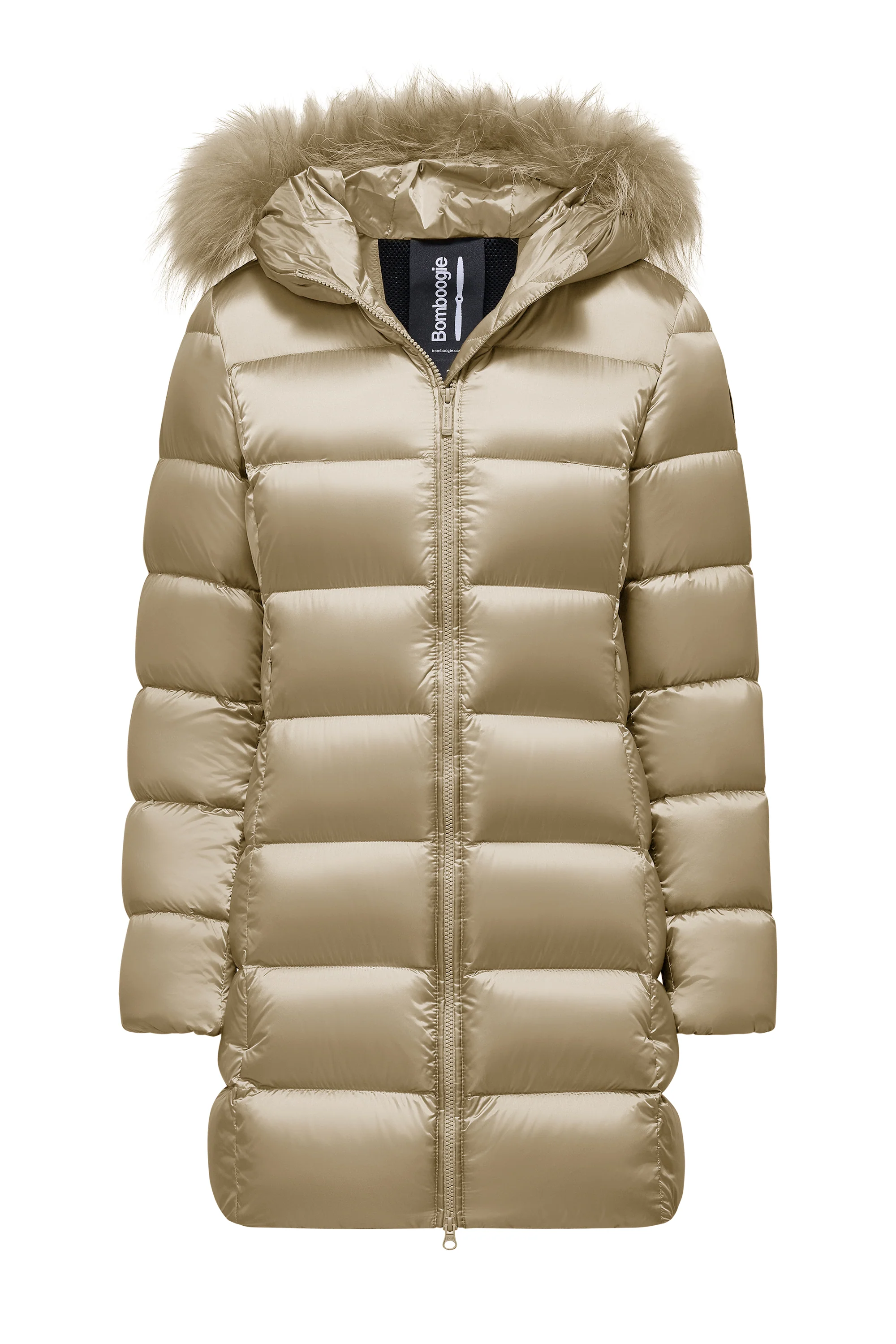 Piumino lungo da donna slim imbottito downproof windproof con cappuccio e pelliccia staccabile - Image 25
