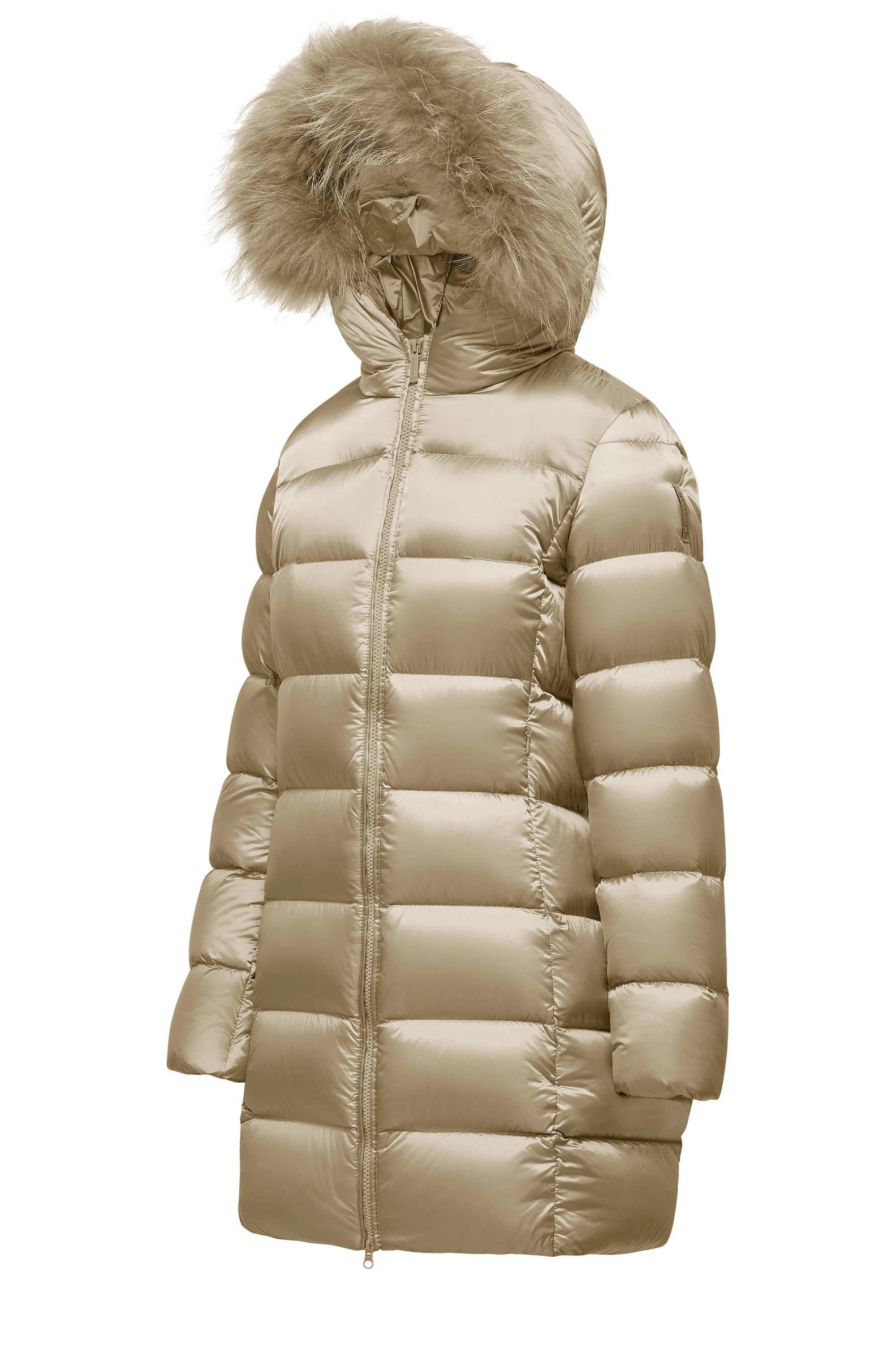 Piumino lungo da donna slim imbottito downproof windproof con cappuccio e pelliccia staccabile - Image 26
