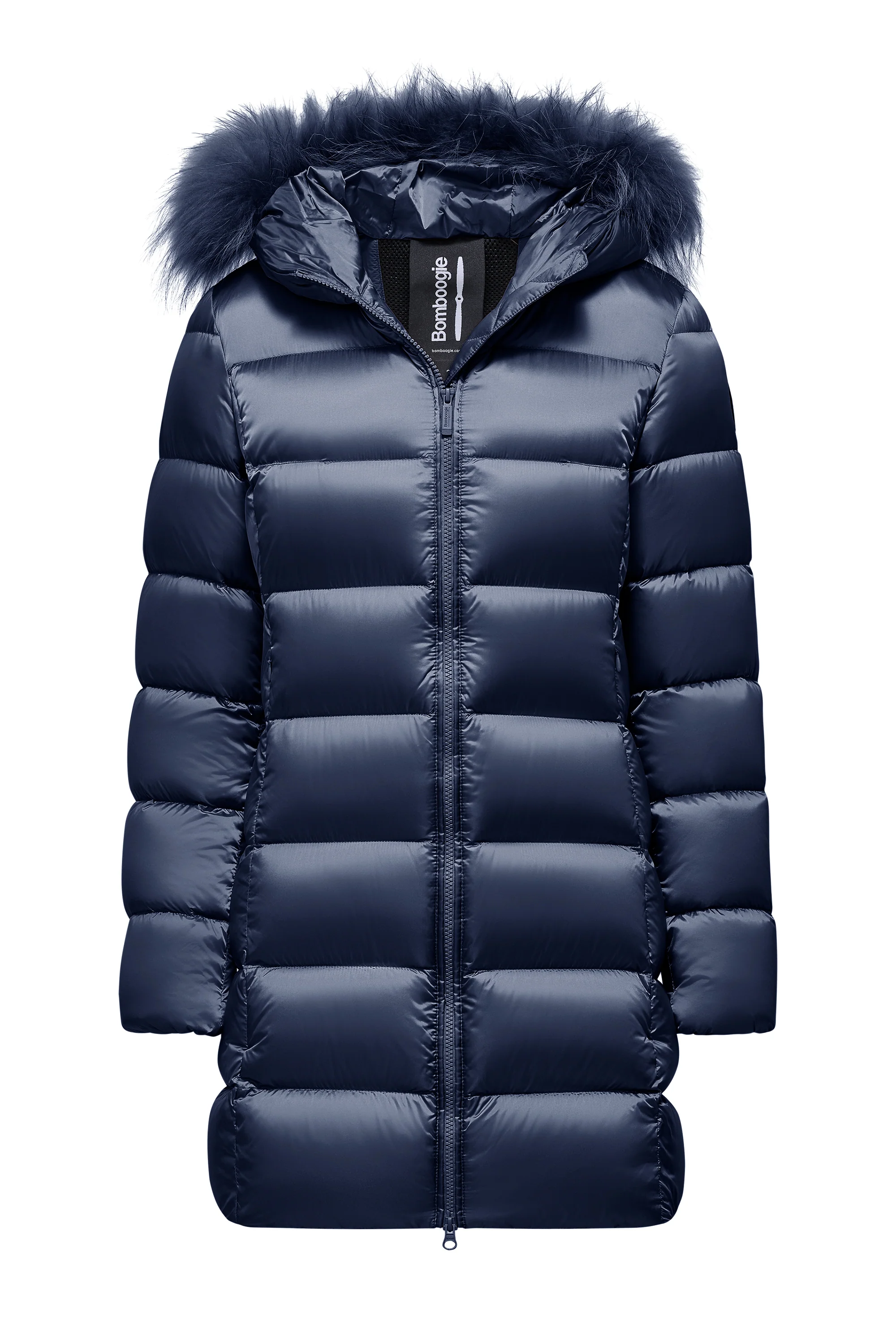 Piumino lungo da donna slim imbottito downproof windproof con cappuccio e pelliccia staccabile - Image 31