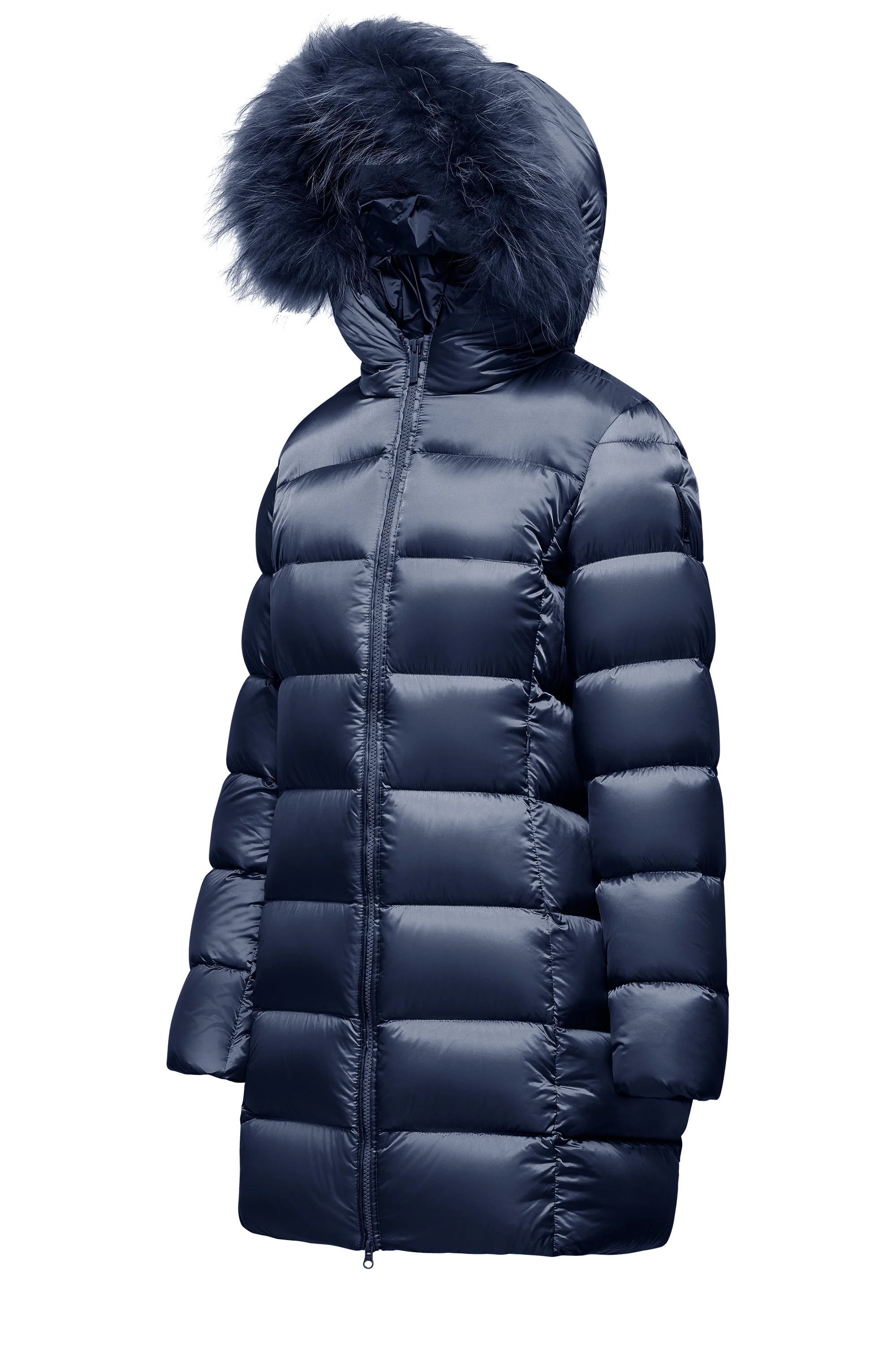 Piumino lungo da donna slim imbottito downproof windproof con cappuccio e pelliccia staccabile - Image 32