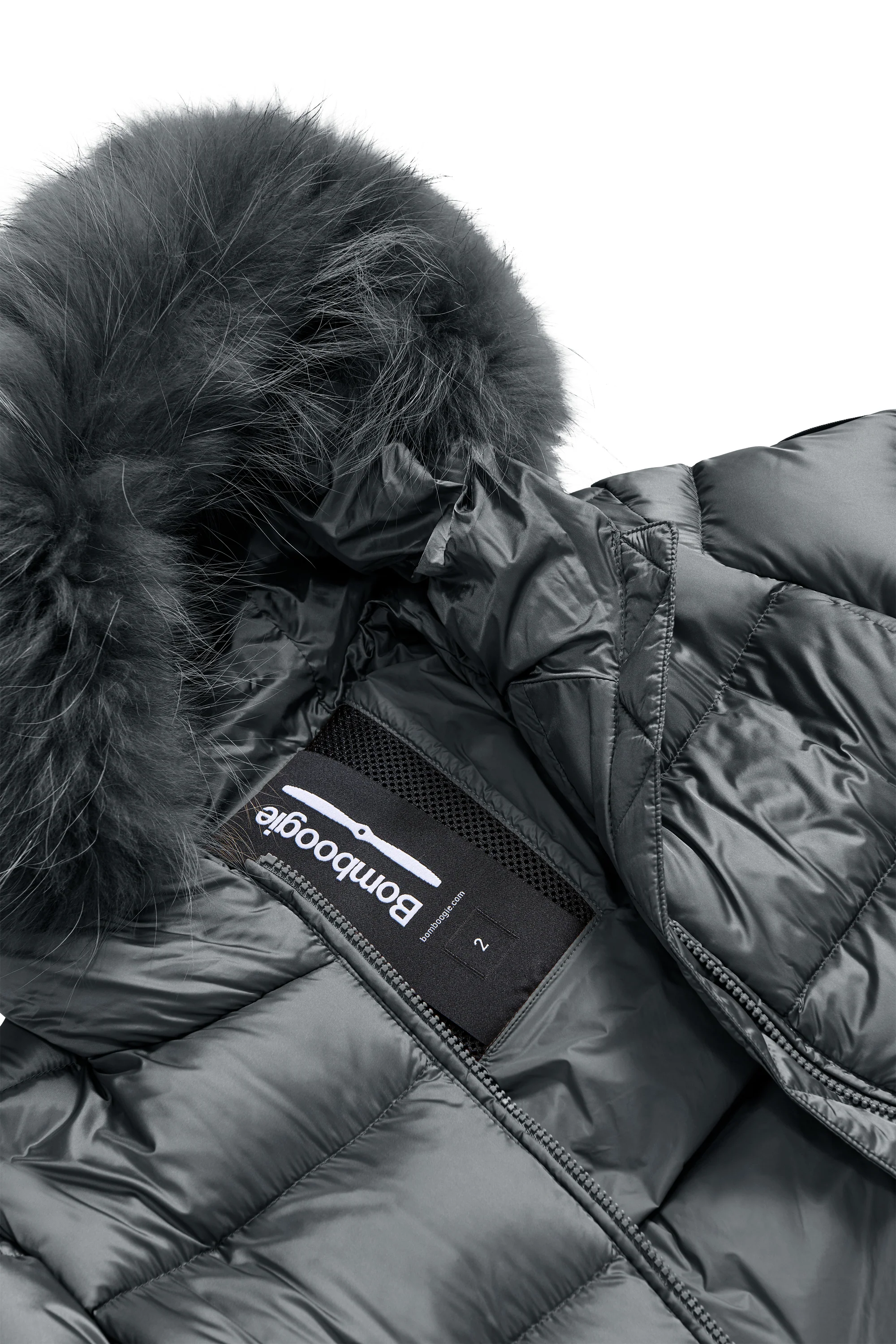 Piumino lungo da donna slim imbottito downproof windproof con cappuccio e pelliccia staccabile - Image 4