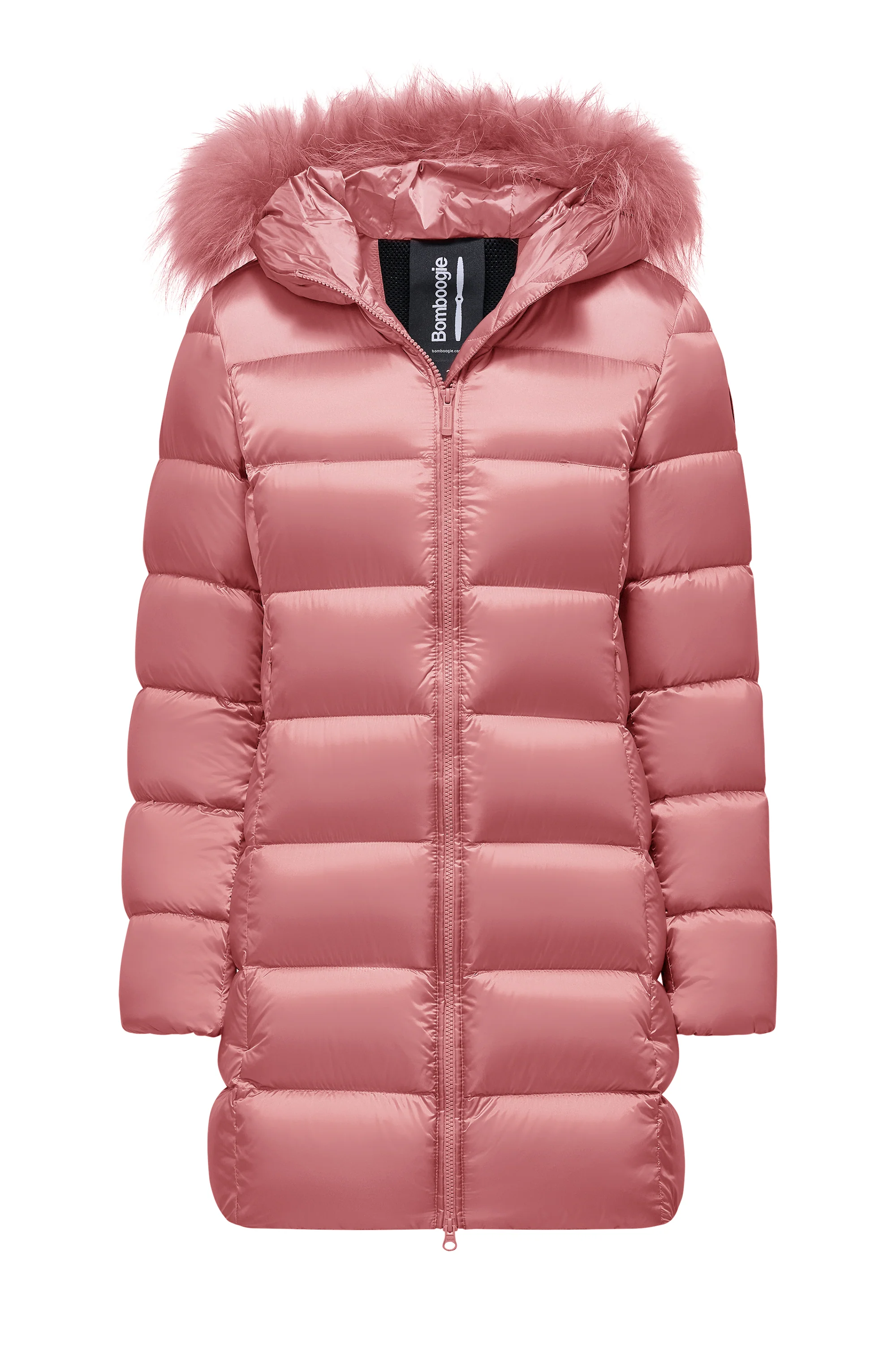 Piumino lungo da donna slim imbottito downproof windproof con cappuccio e pelliccia staccabile - Image 43