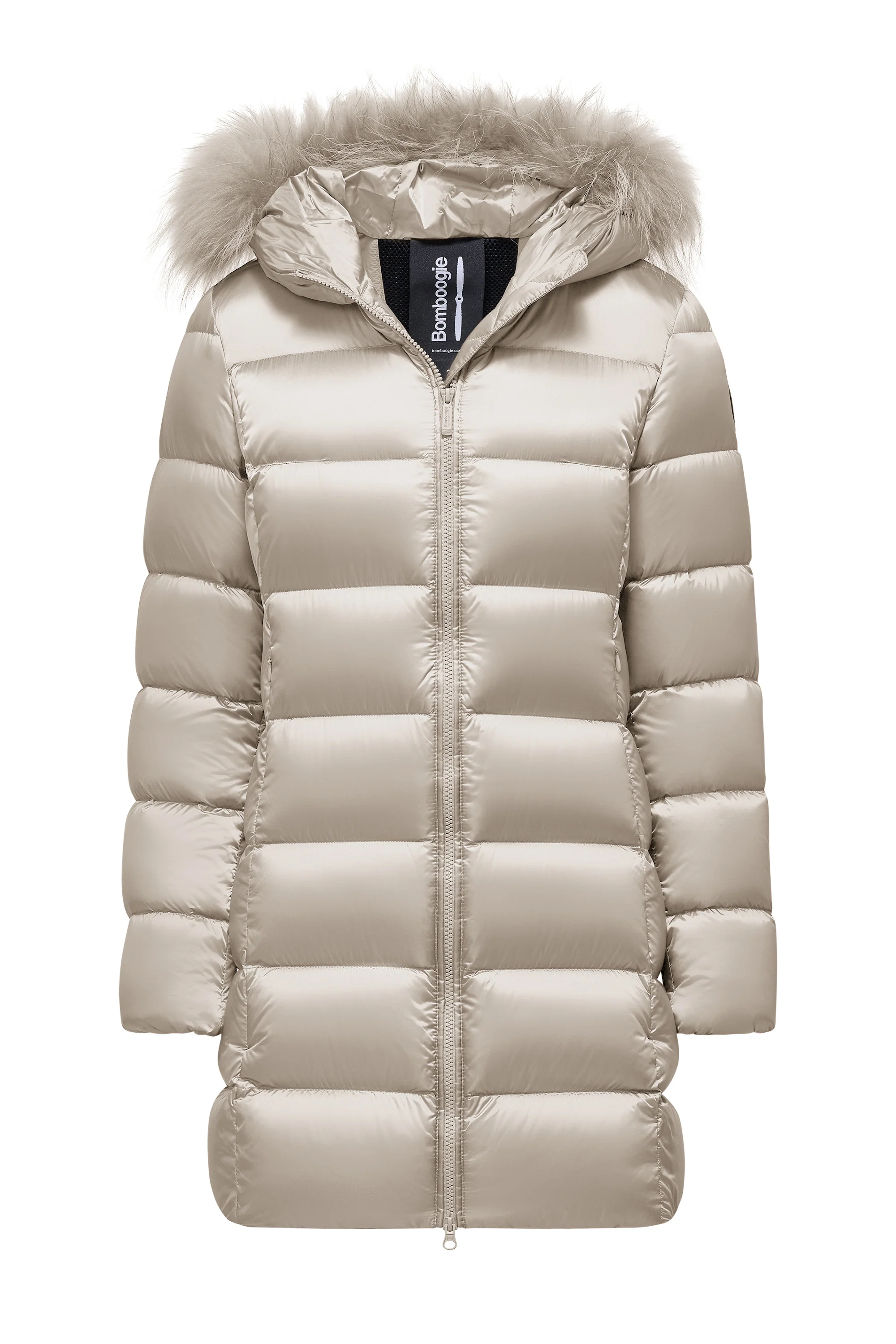 Piumino lungo da donna slim imbottito downproof windproof con cappuccio e pelliccia staccabile - Image 49