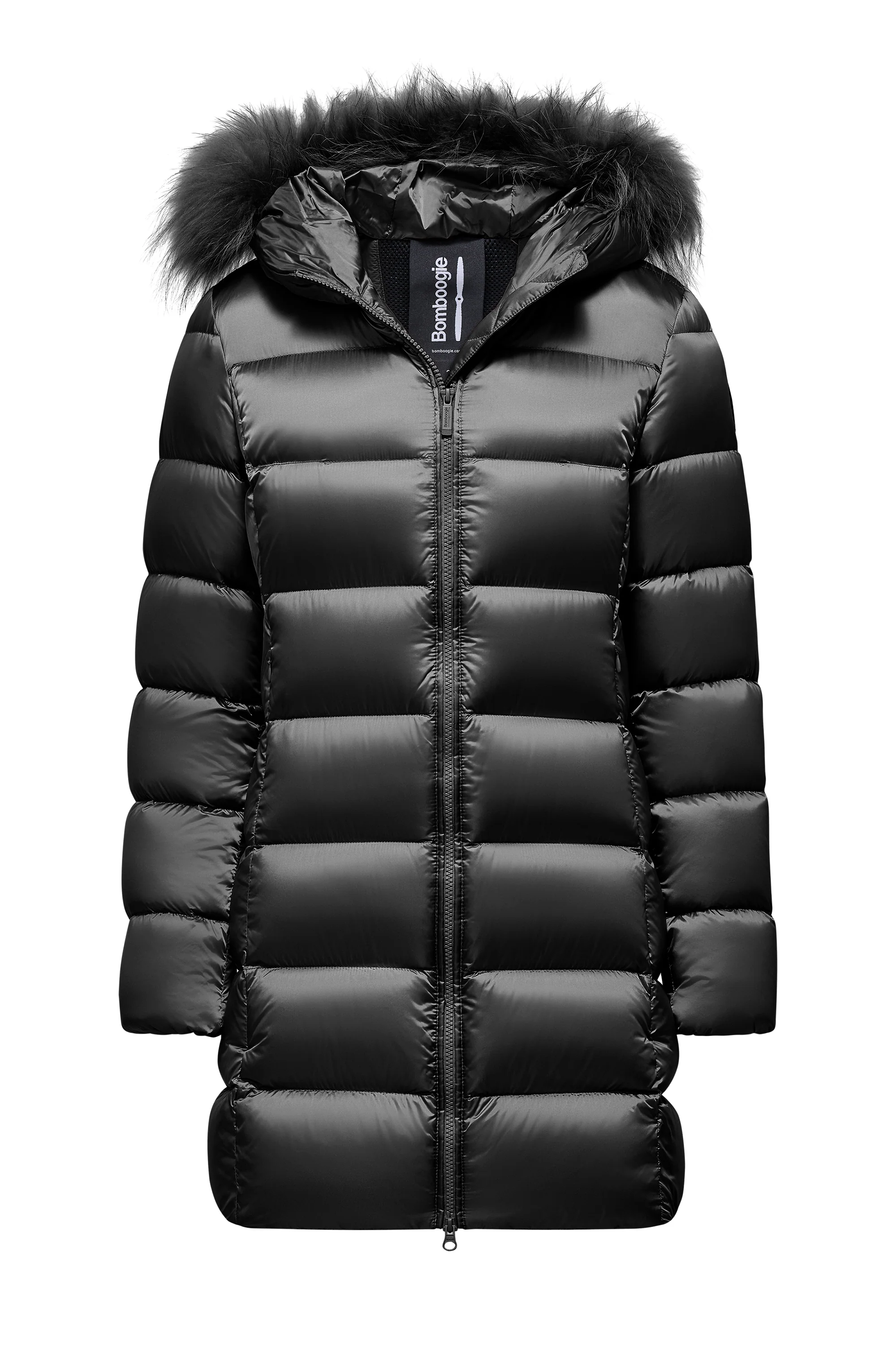 Piumino lungo da donna slim imbottito downproof windproof con cappuccio e pelliccia staccabile - Image 7