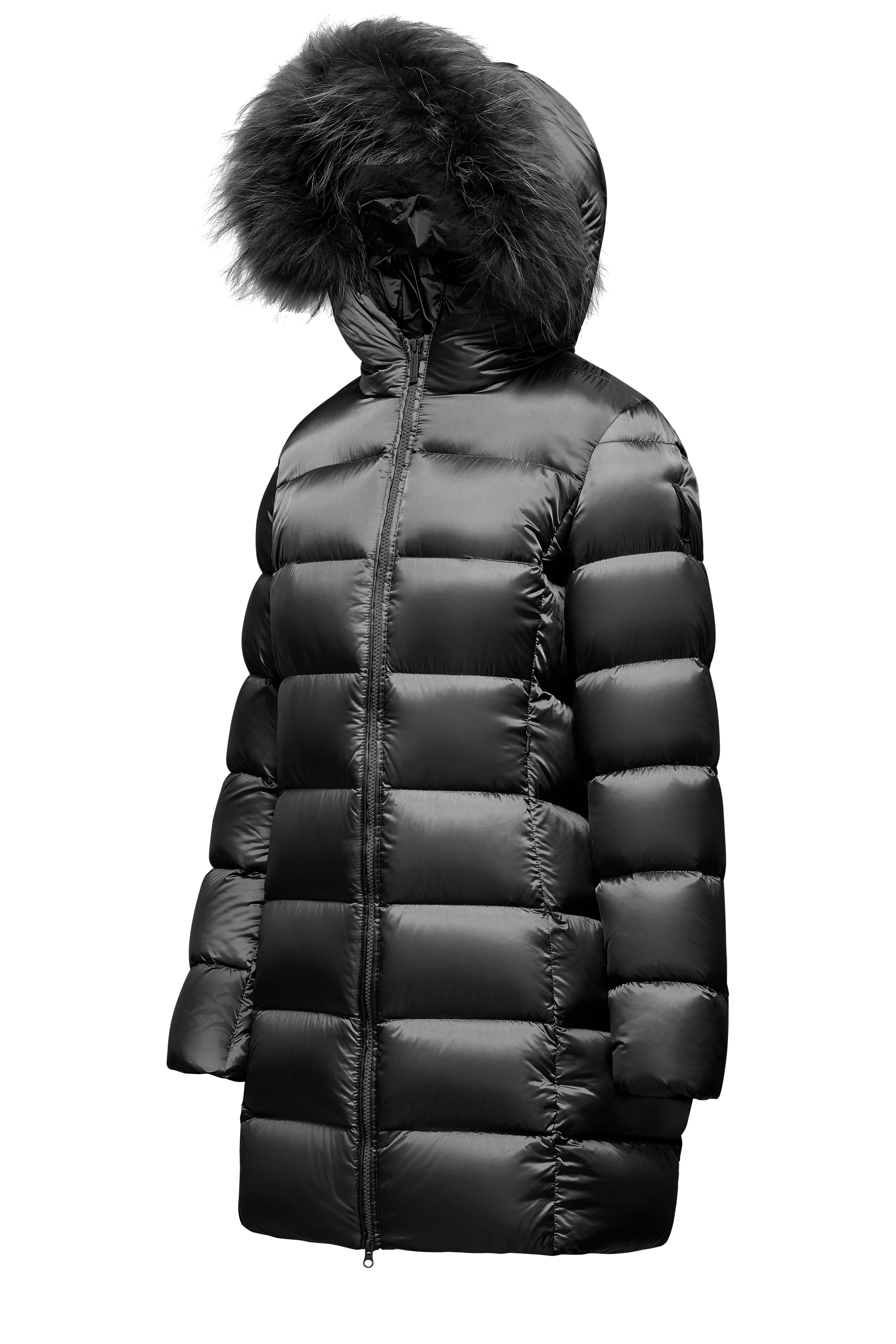 Piumino lungo da donna slim imbottito downproof windproof con cappuccio e pelliccia staccabile - Image 8
