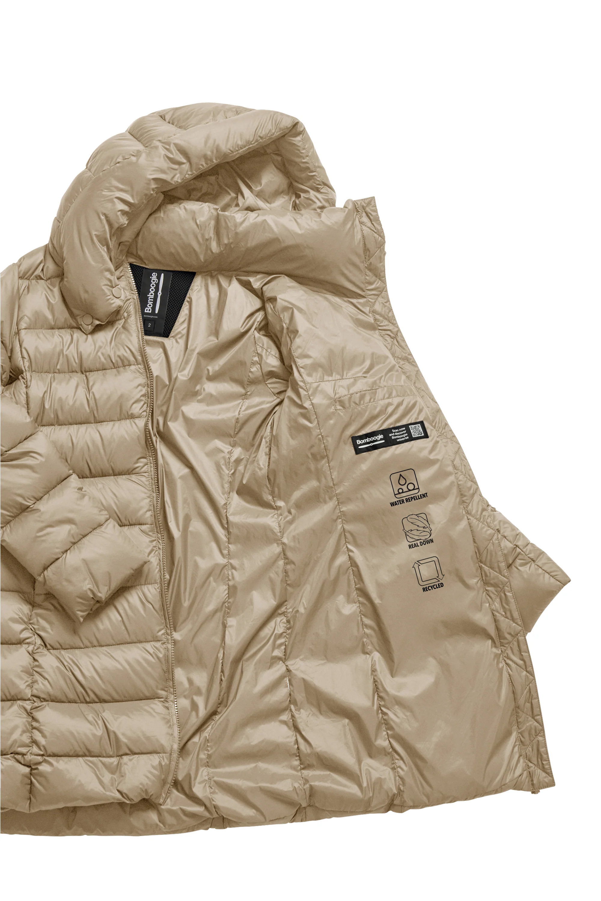 Piumino lungo in nylon stretch con cappuccio staccabile - Image 10