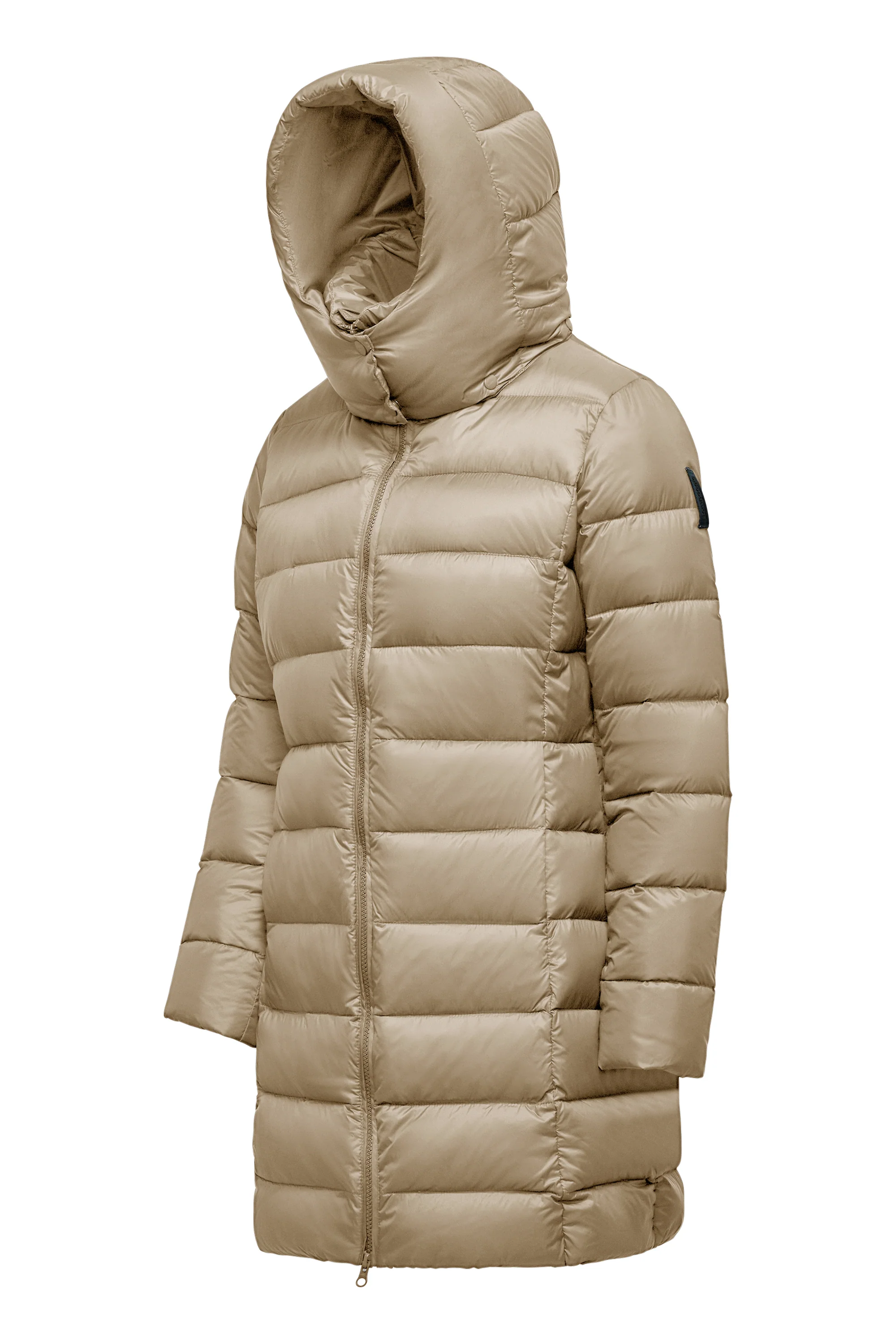 Piumino lungo in nylon stretch con cappuccio staccabile - Image 8
