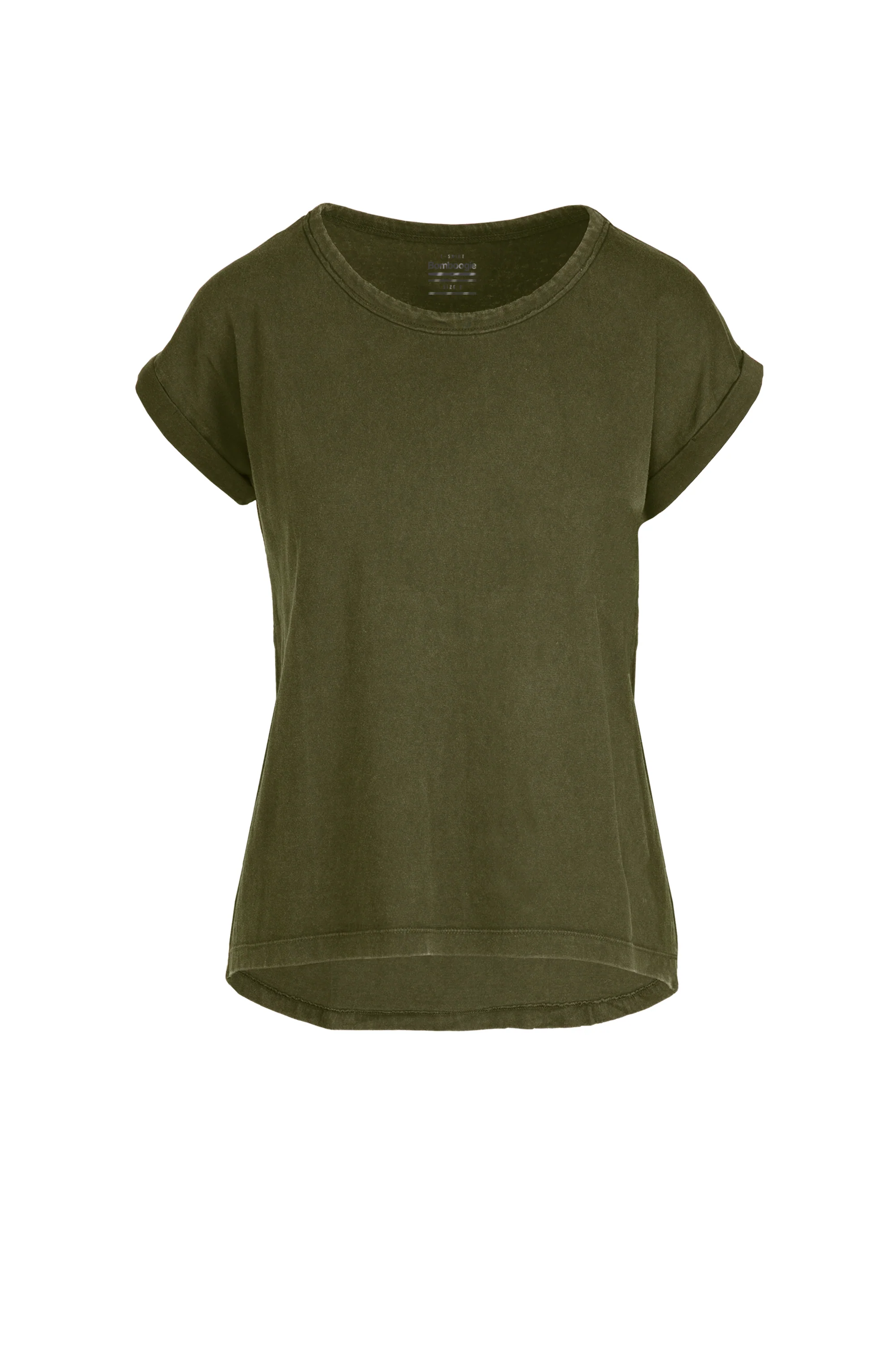 T-Shirt Girocollo con Taglio Vivo e Maniche Risvoltate