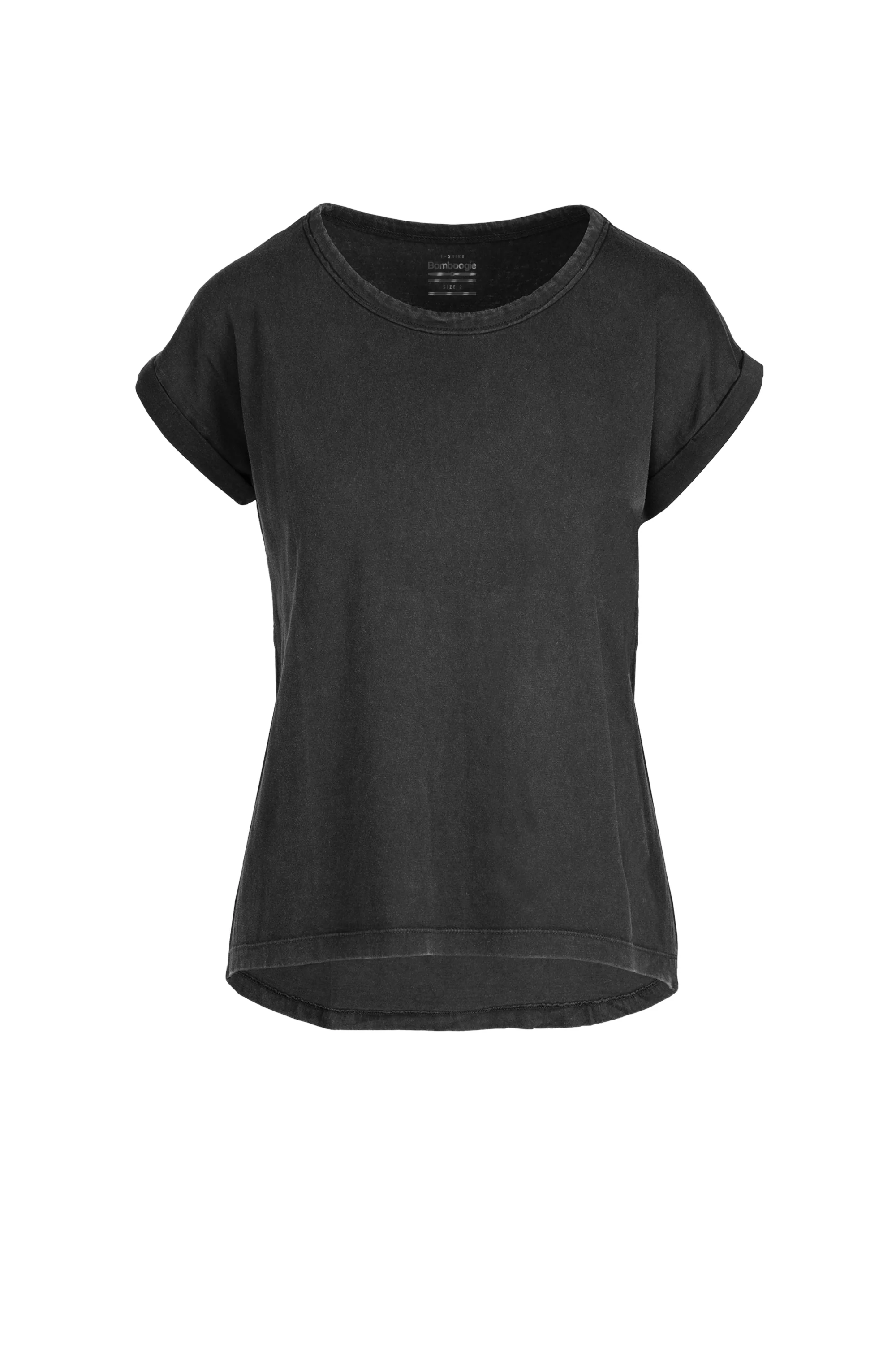 T-Shirt Girocollo con Taglio Vivo e Maniche Risvoltate - Image 2