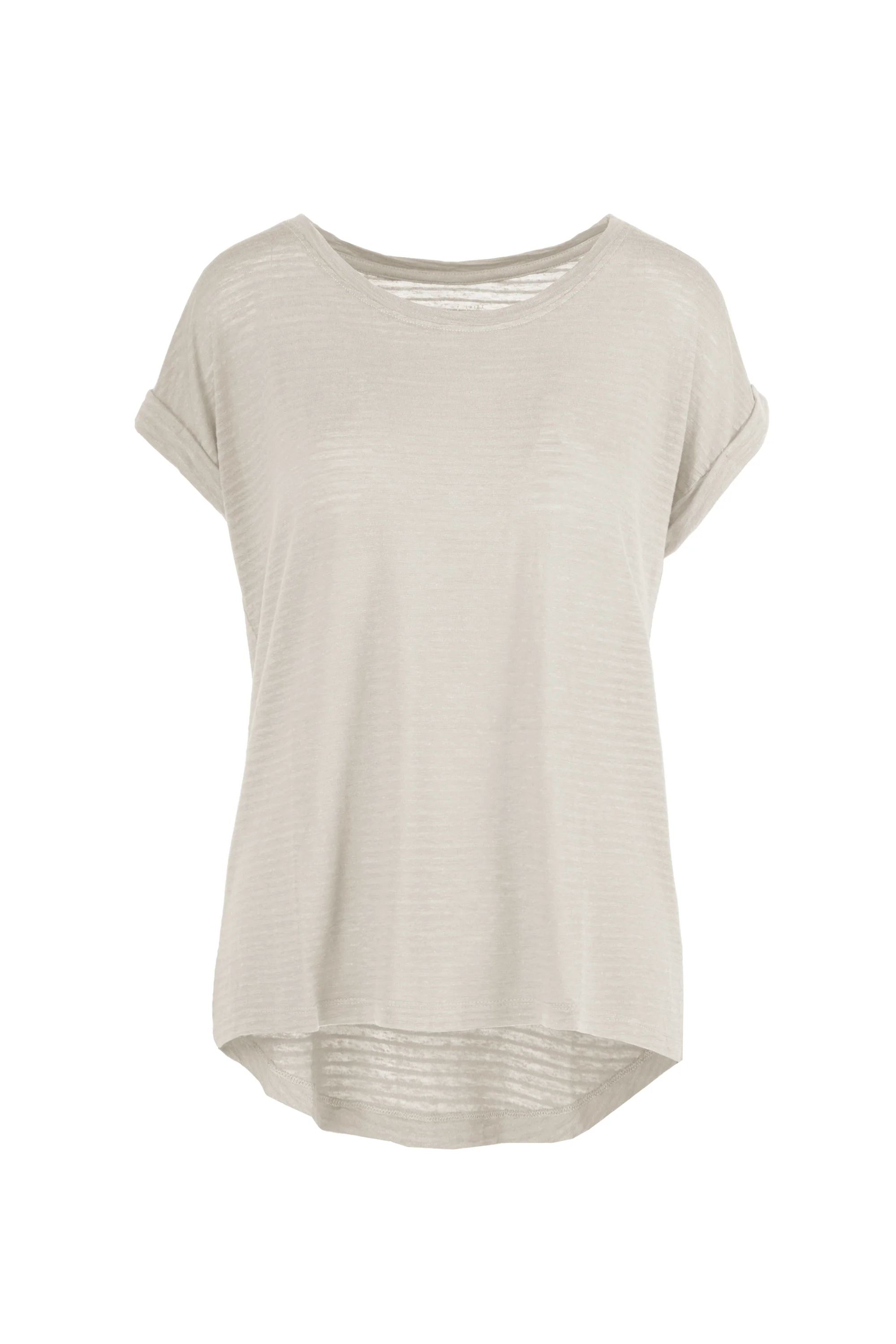 T-shirt girocollo in misto lino/cotone con orlo