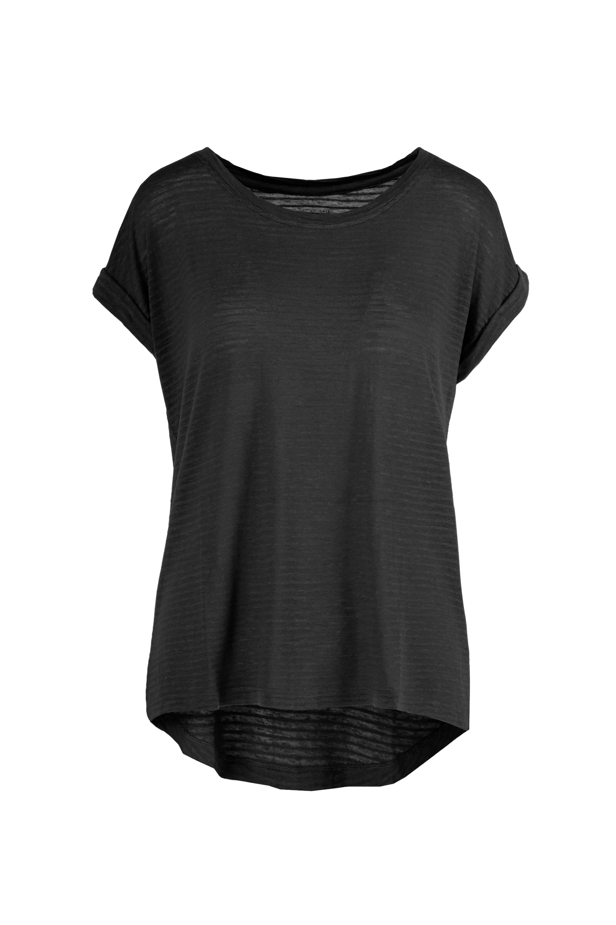T-shirt girocollo in misto lino/cotone con orlo - Image 2
