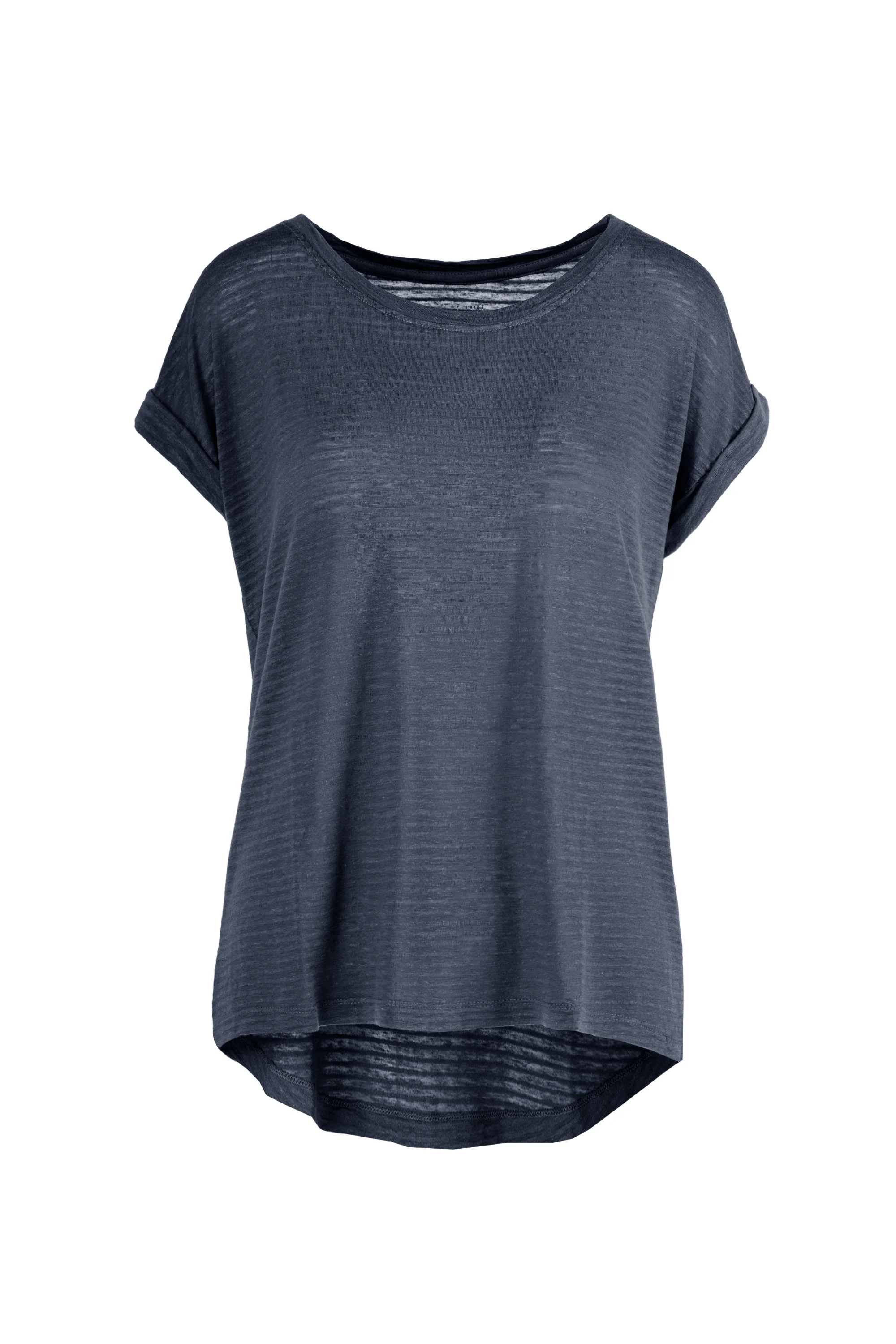 T-shirt girocollo in misto lino/cotone con orlo - Image 5