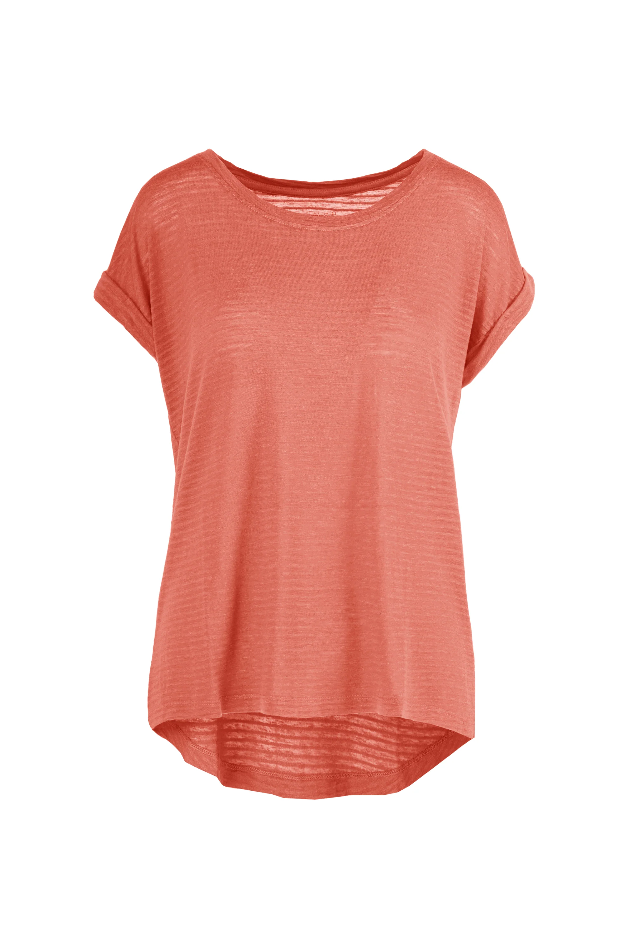T-shirt girocollo in misto lino/cotone con orlo - Image 6