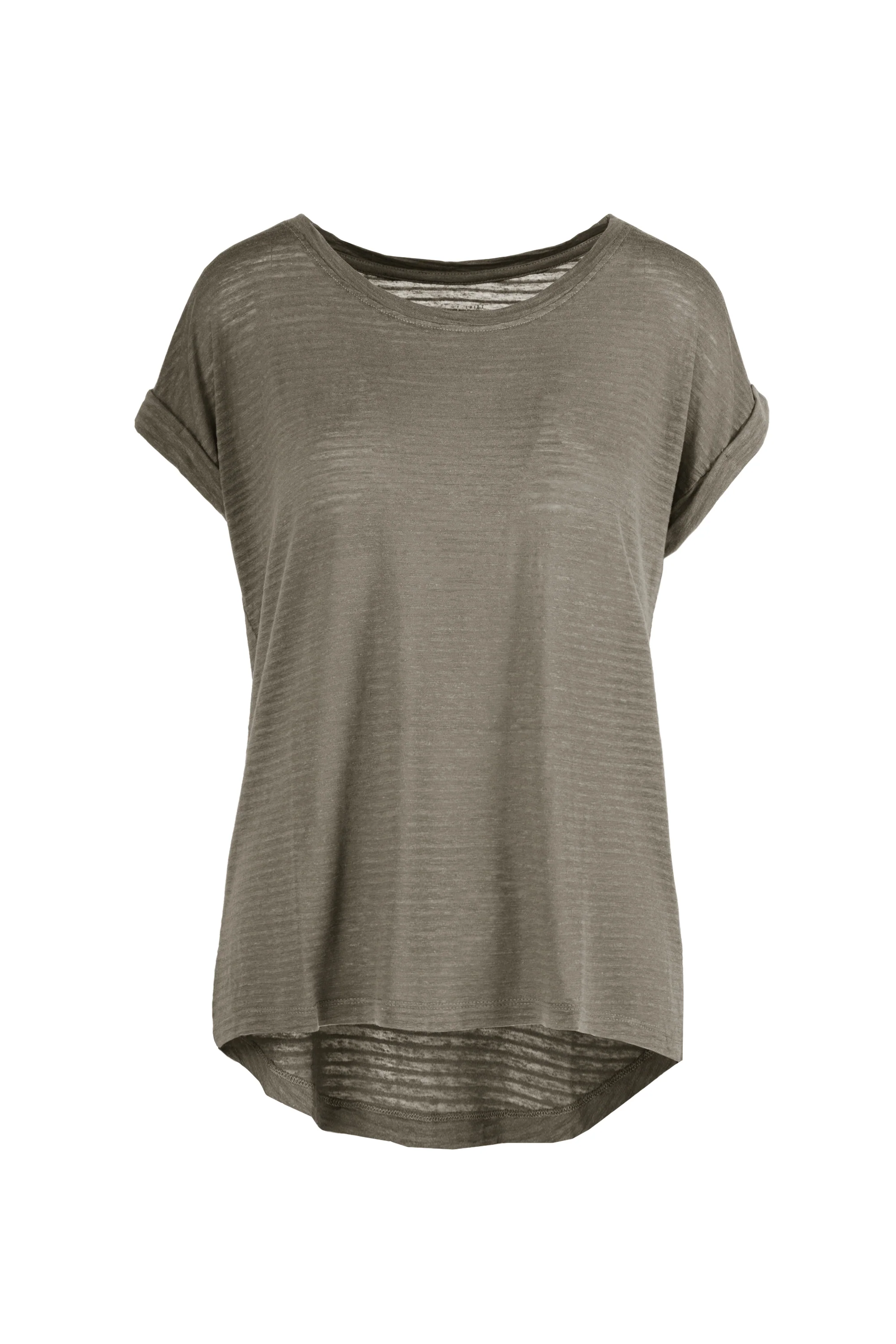 T-shirt girocollo in misto lino/cotone con orlo - Image 7
