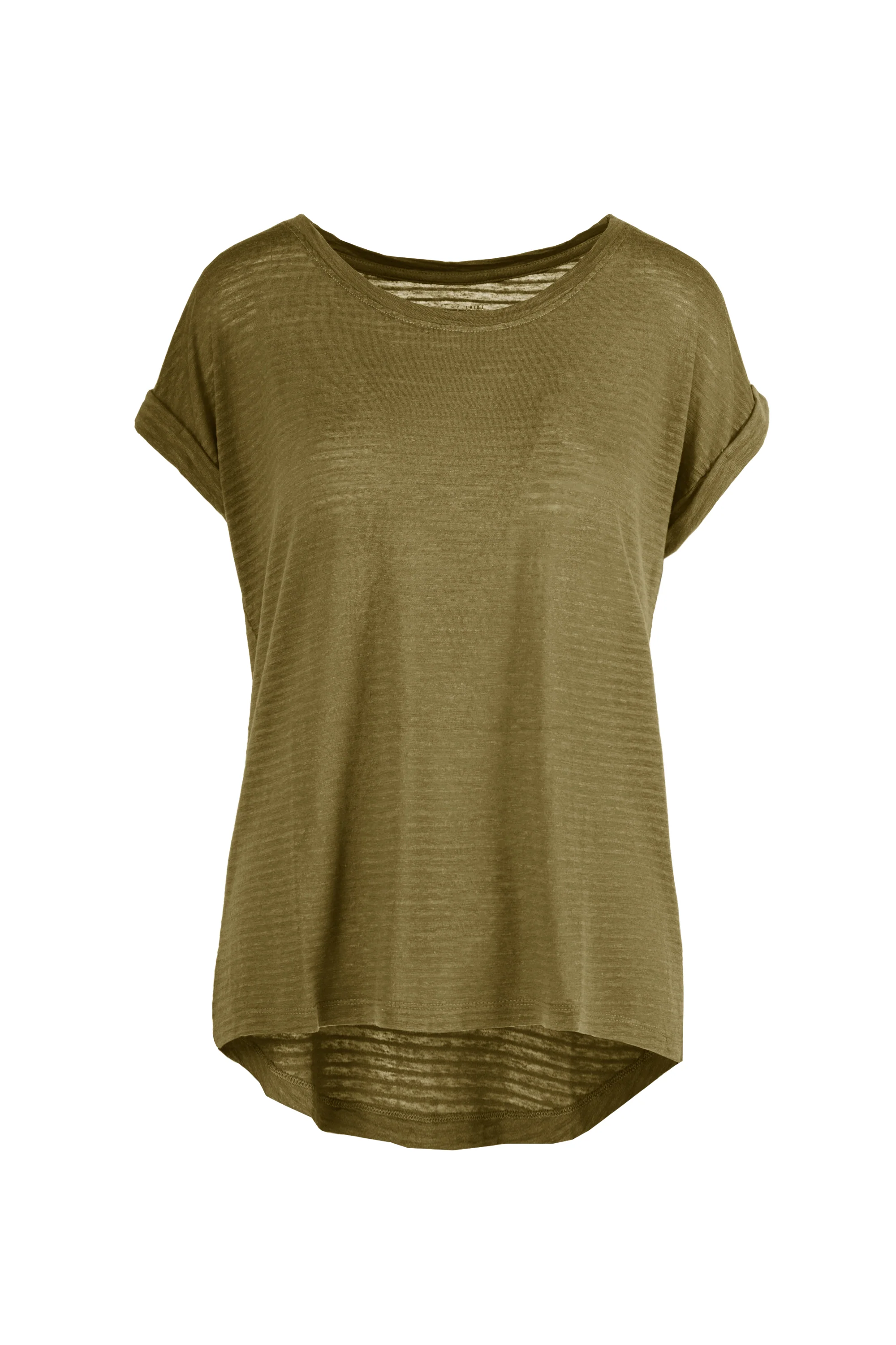 T-shirt girocollo in misto lino/cotone con orlo - Image 8